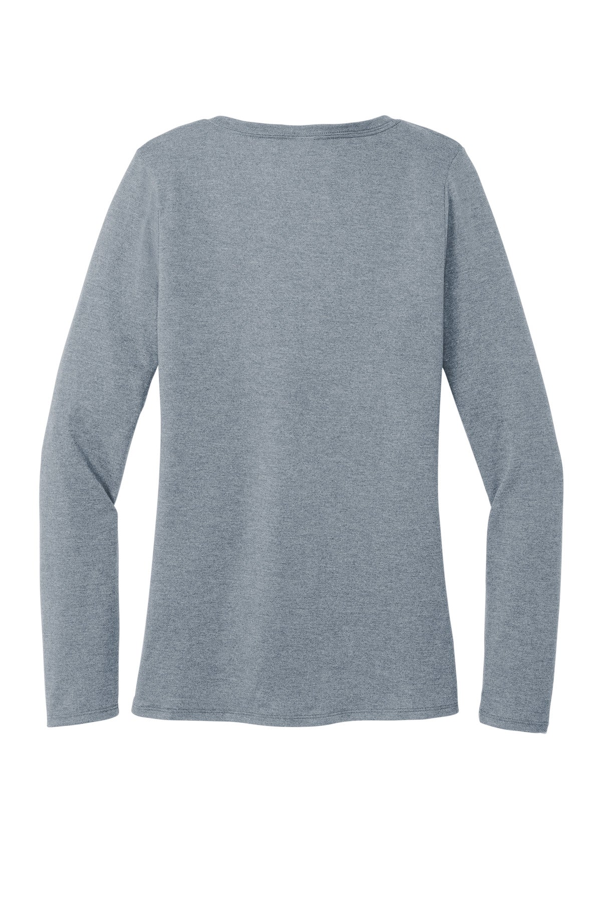 Rear View of FlntBluHtr District Women's Perfect Tri Long Sleeve V-Neck Tee DT135