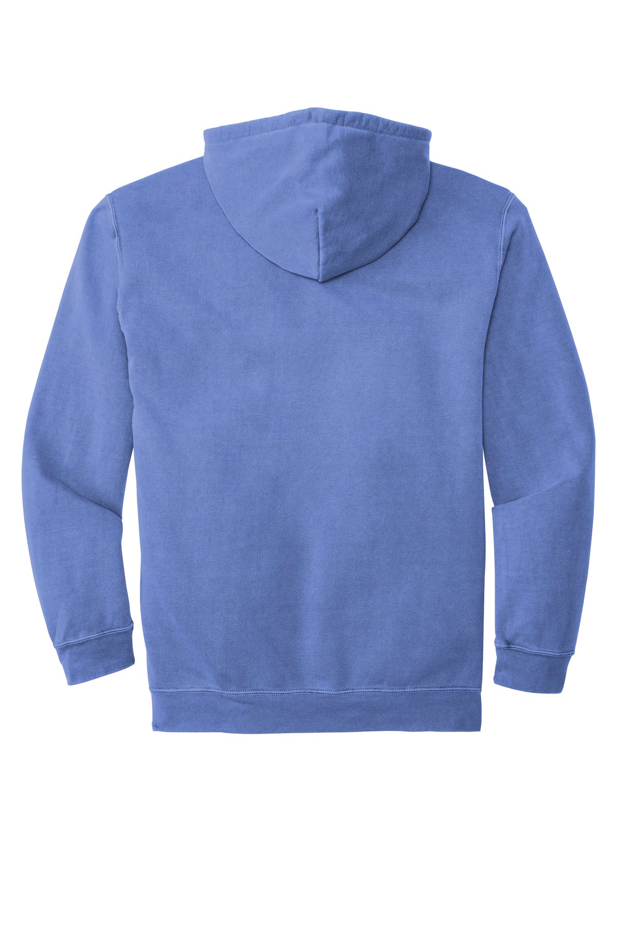 Rear View of Flo Blue COMFORT COLORS Ring Spun Hooded Sweatshirt. 1567