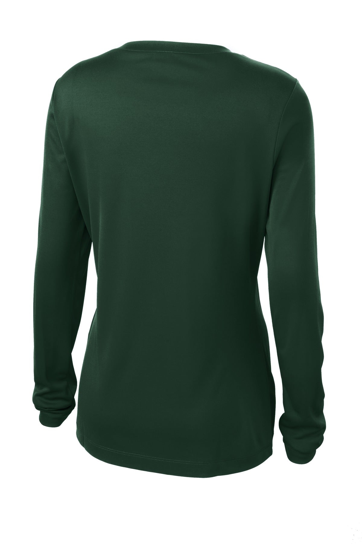 Rear View of Forest Green Sport-Tek Women's Long Sleeve PosiCharge Competitor V-Neck Tee. LST353LS