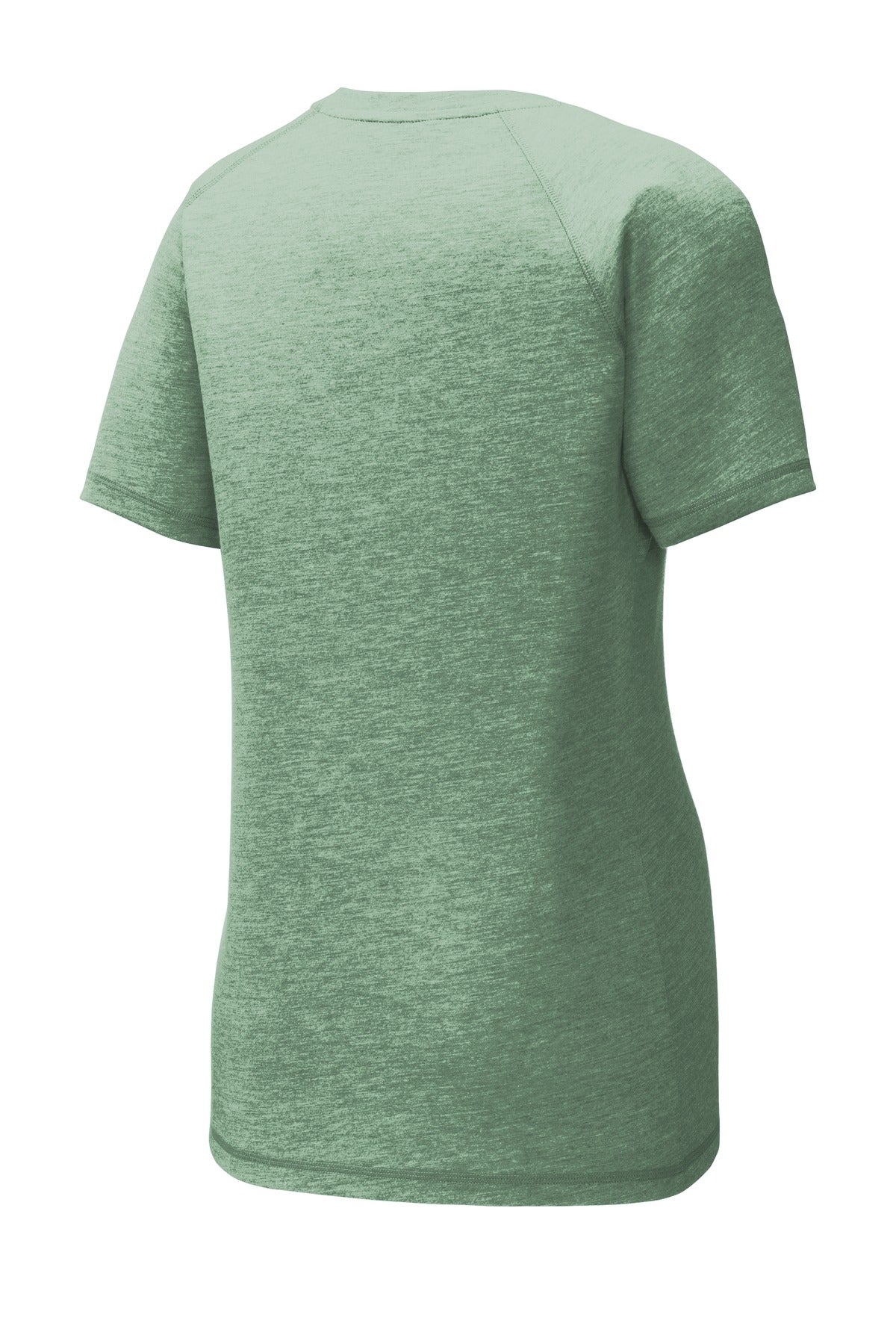 Rear View of Forest Grn Hth Sport-Tek Women's PosiCharge Tri-Blend Wicking Scoop Neck Raglan Tee. LST400