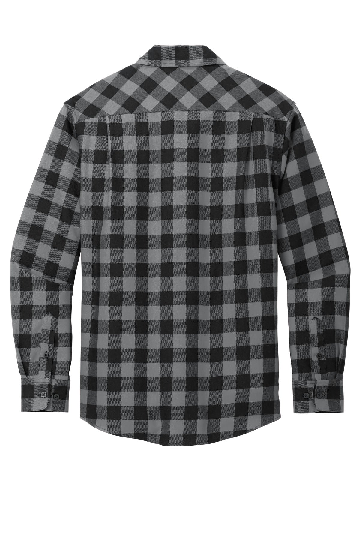 Rear View of G/BkBfflCk Port Authority Plaid Flannel Shirt. W668