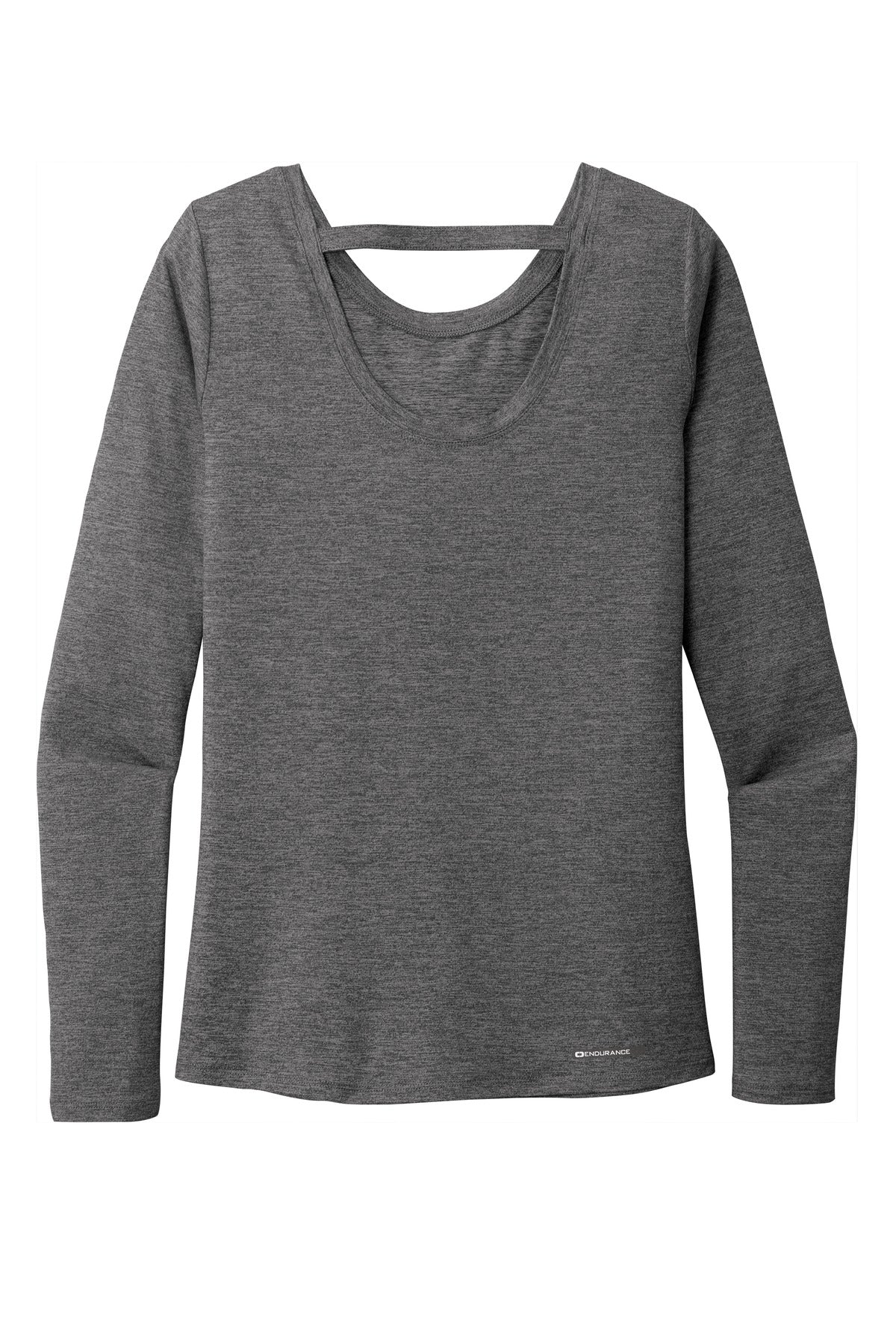 Rear View of Gear Grey Hthr OGIO Women's Force Long Sleeve Tee LOE340