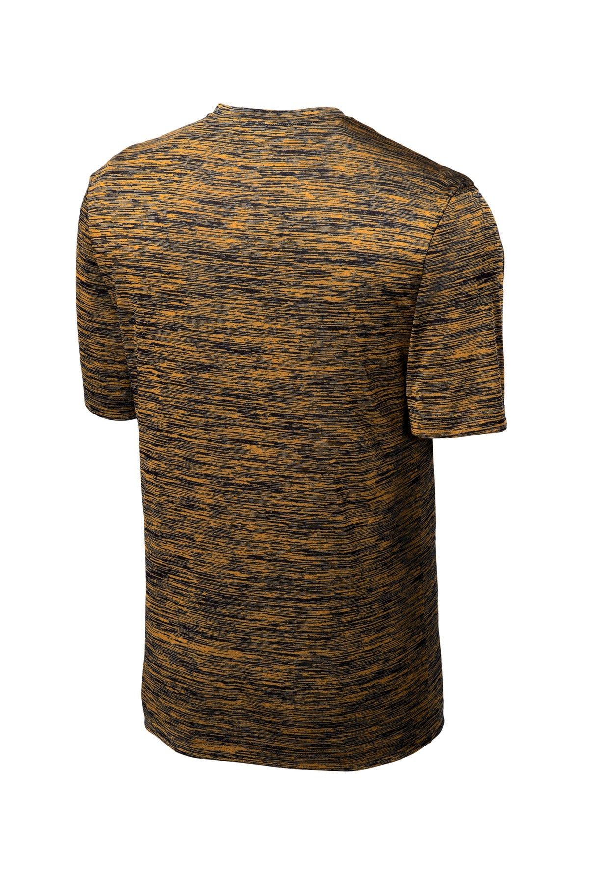 Rear View of Gold-Black Ele Sport-Tek PosiCharge Electric Heather Tee. ST390