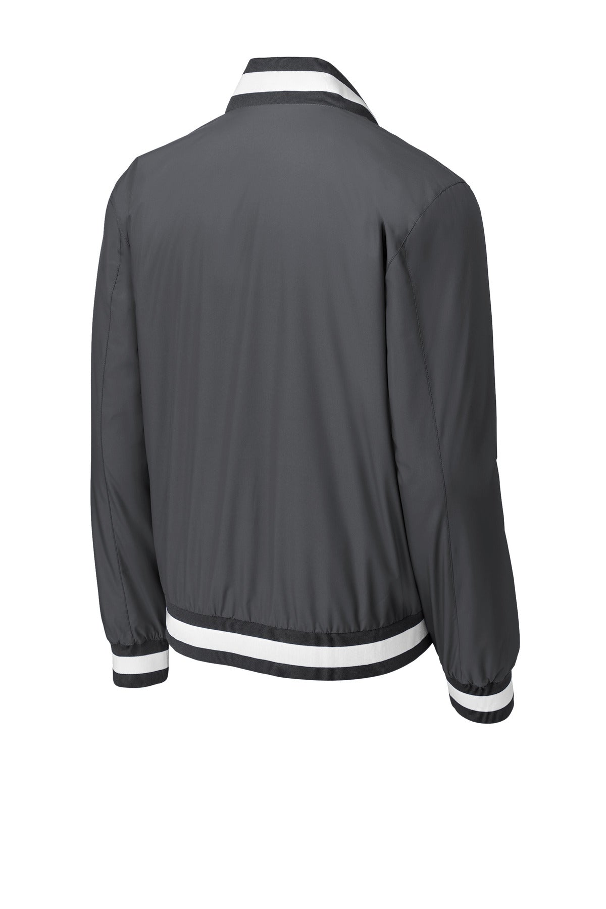 Rear View of Graphite Sport-Tek Insulated Varsity Jacket JST58