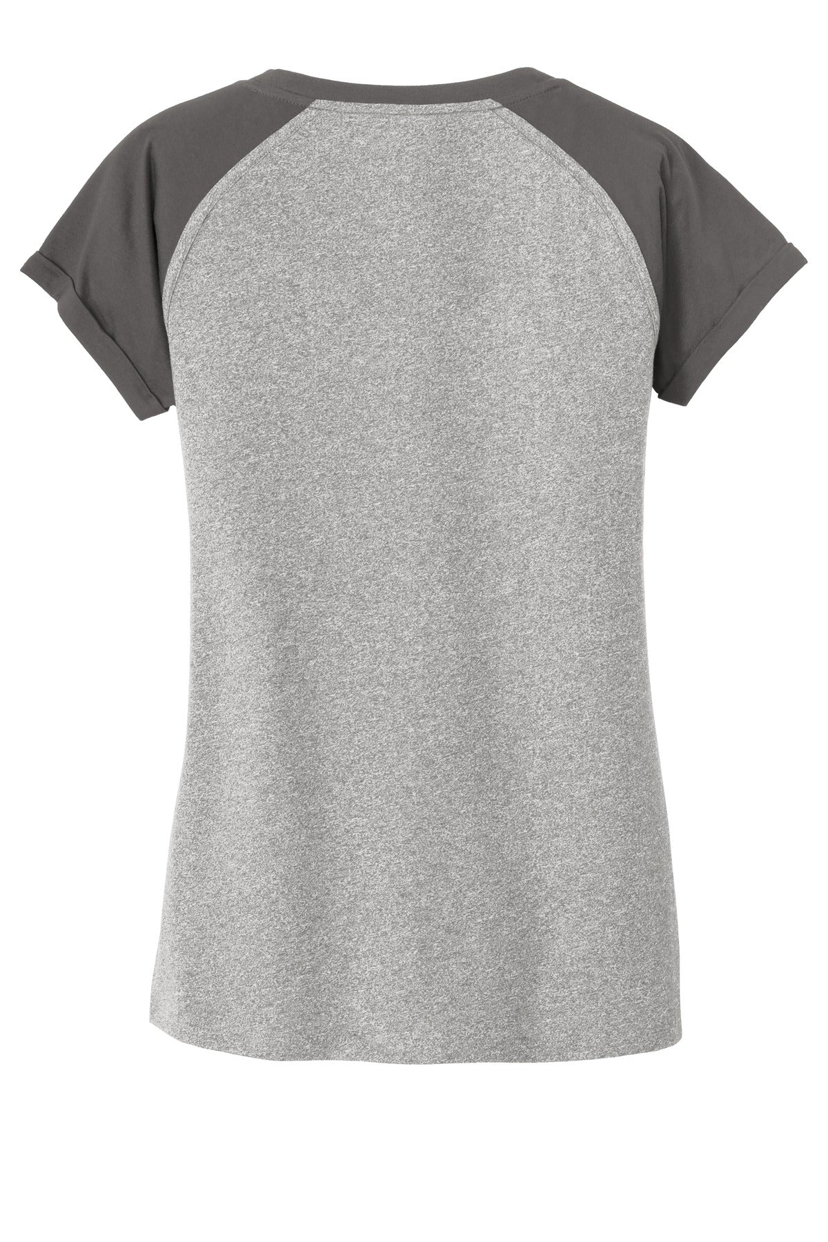 Rear View of Graph/Lt Gr Tw New Era Women's Heritage Blend Varsity Tee. LNEA107