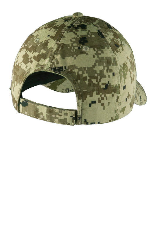 Rear View of Green Camo Port Authority Digital Ripstop Camouflage Cap. C925