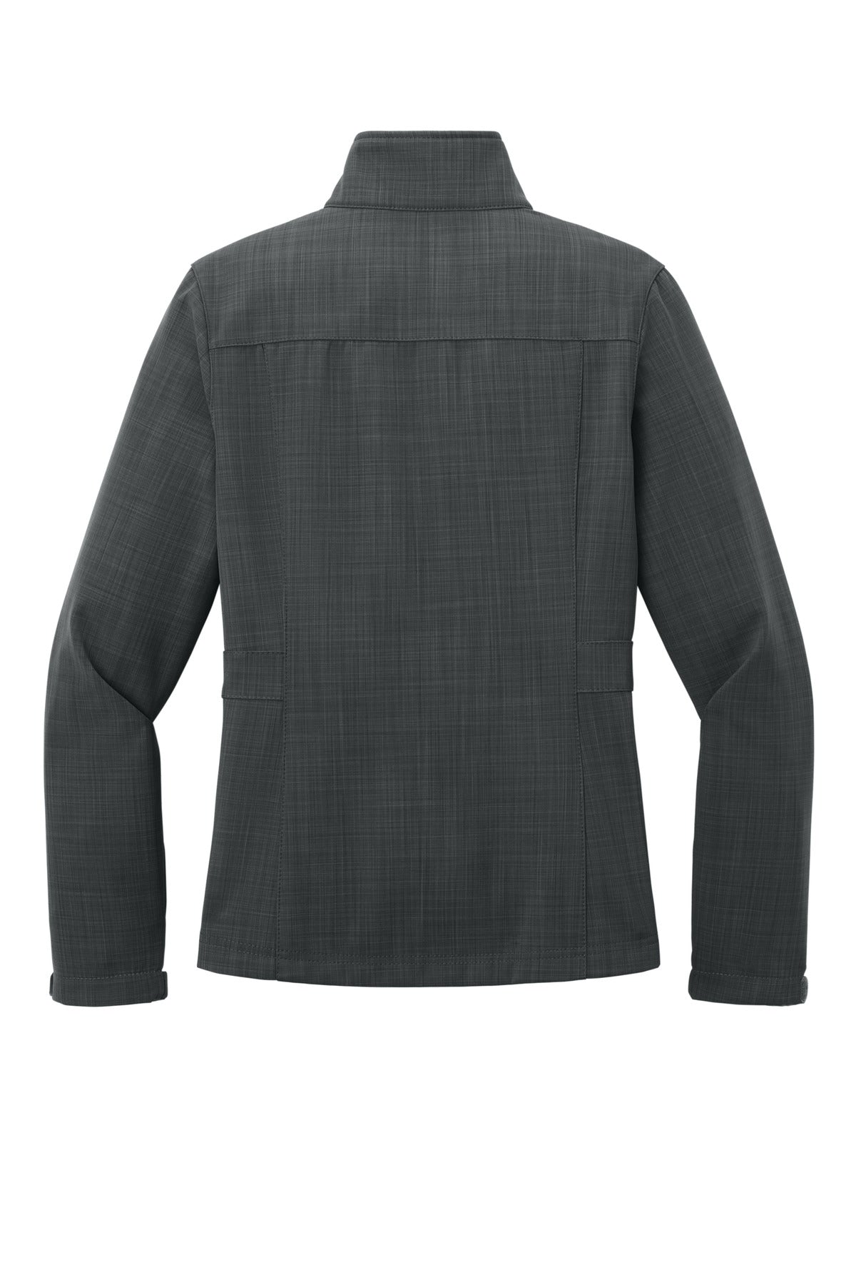 Rear View of Grey Eddie Bauer Women's Shaded Crosshatch Soft Shell Jacket. EB533