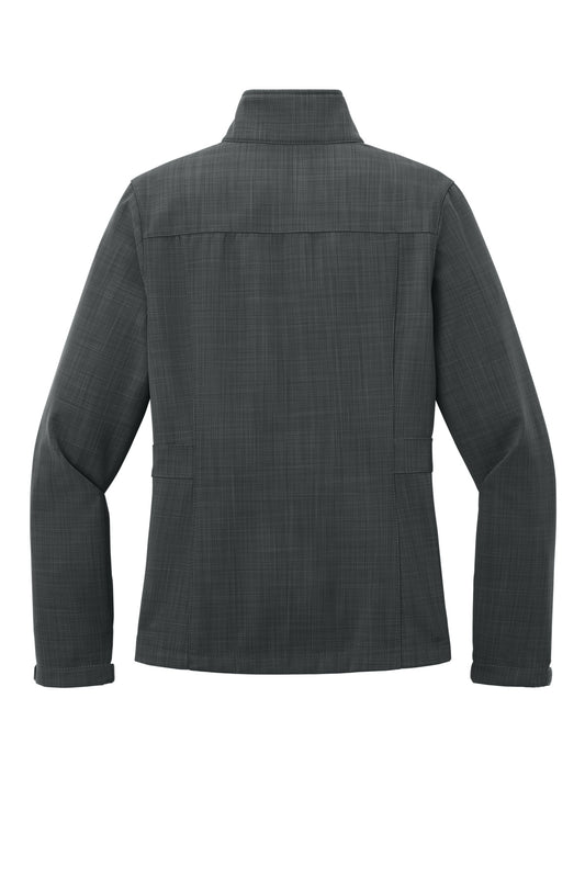 Rear View of Grey Eddie Bauer Women's Shaded Crosshatch Soft Shell Jacket. EB533