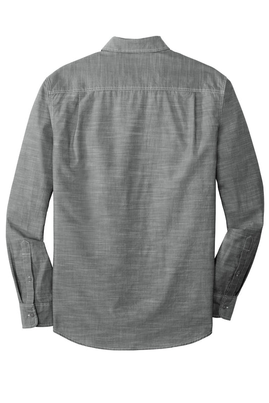 Rear View of Grey Port Authority Slub Chambray Shirt. W380