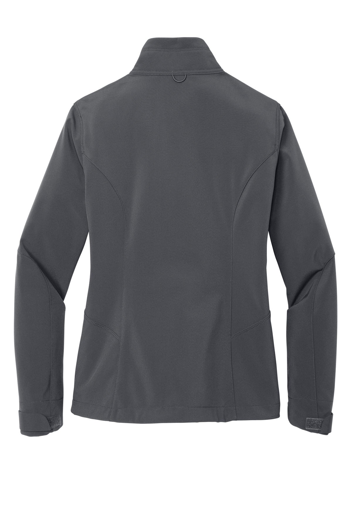 Rear View of Grey Steel Eddie Bauer Women's Soft Shell Jacket. EB531