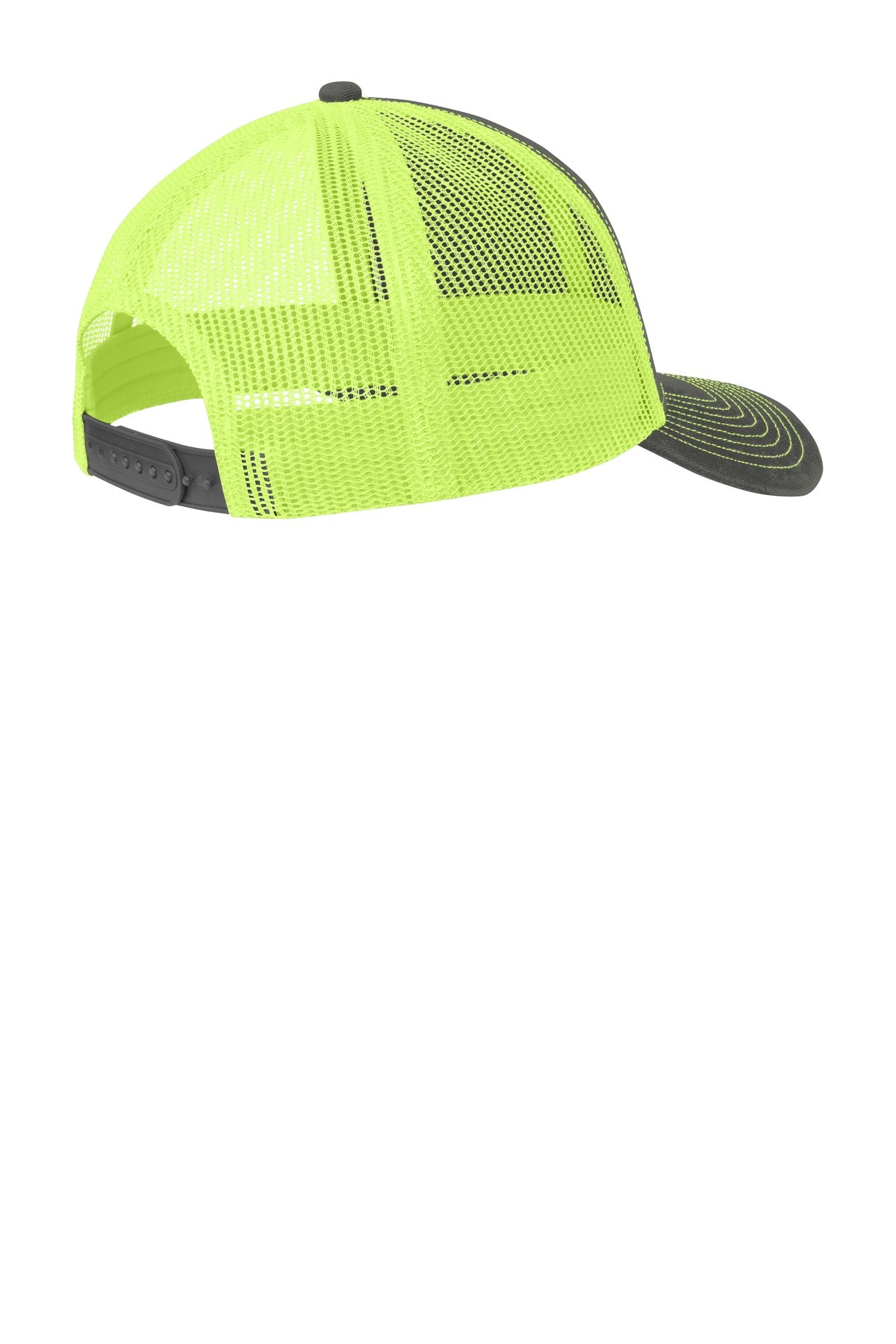 Rear View of Grey Steel/NYl Port Authority Snapback Trucker Cap. C112