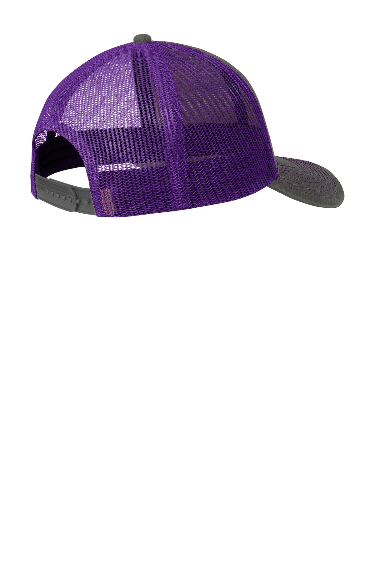 Rear View of Grey Steel/Pur Port Authority Snapback Trucker Cap. C112