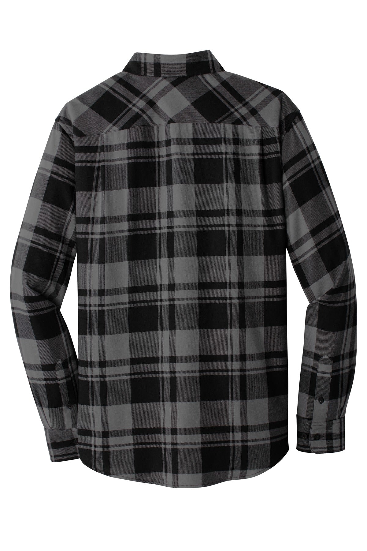 Rear View of Grey/Black Port Authority Plaid Flannel Shirt. W668