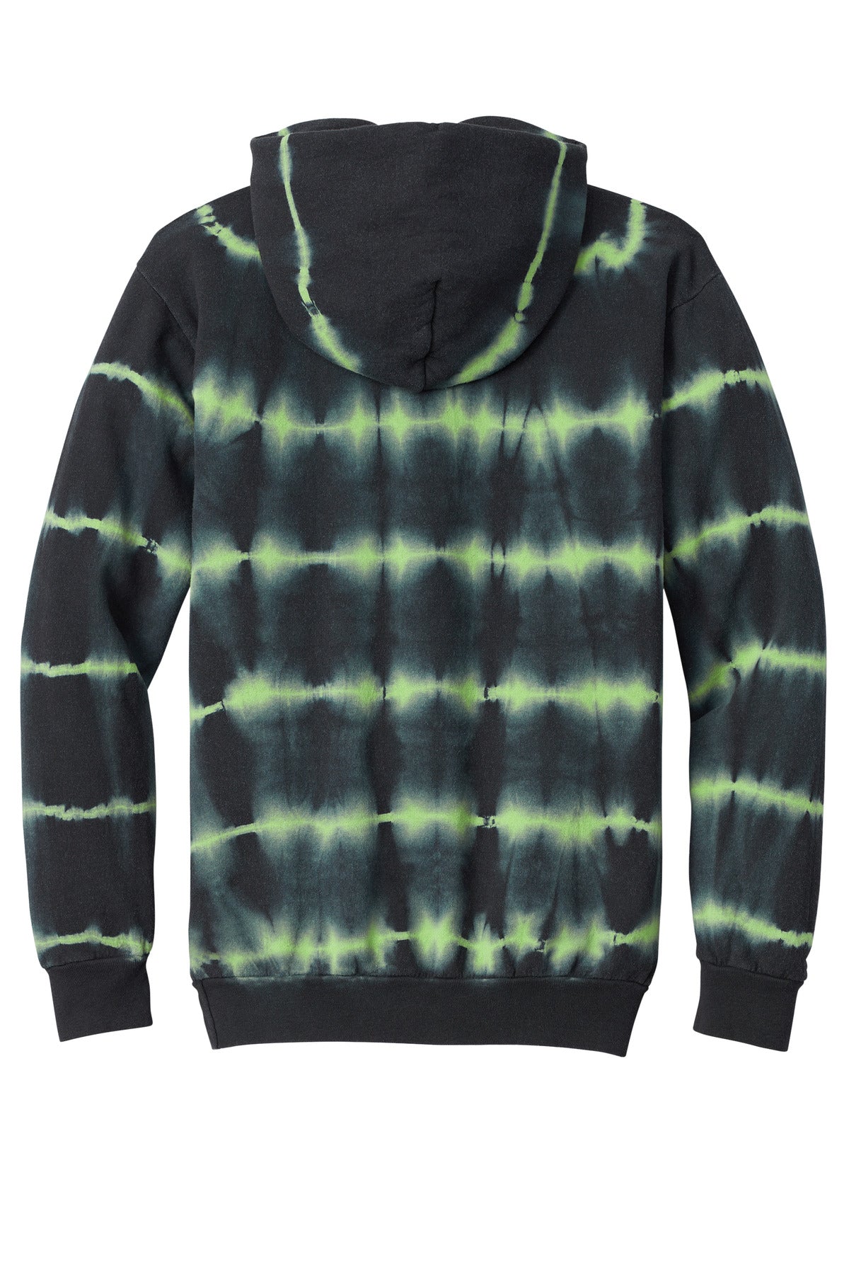 Rear View of GrnTea/Blk Port & Company Allover Stripe Tie-Dye Fleece PC143