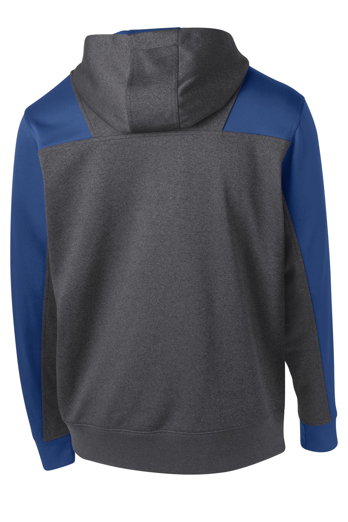 Rear View of Grph Hea/TrRoy Sport-Tek Tech Fleece Colorblock 1/4-Zip Hooded Sweatshirt. ST249