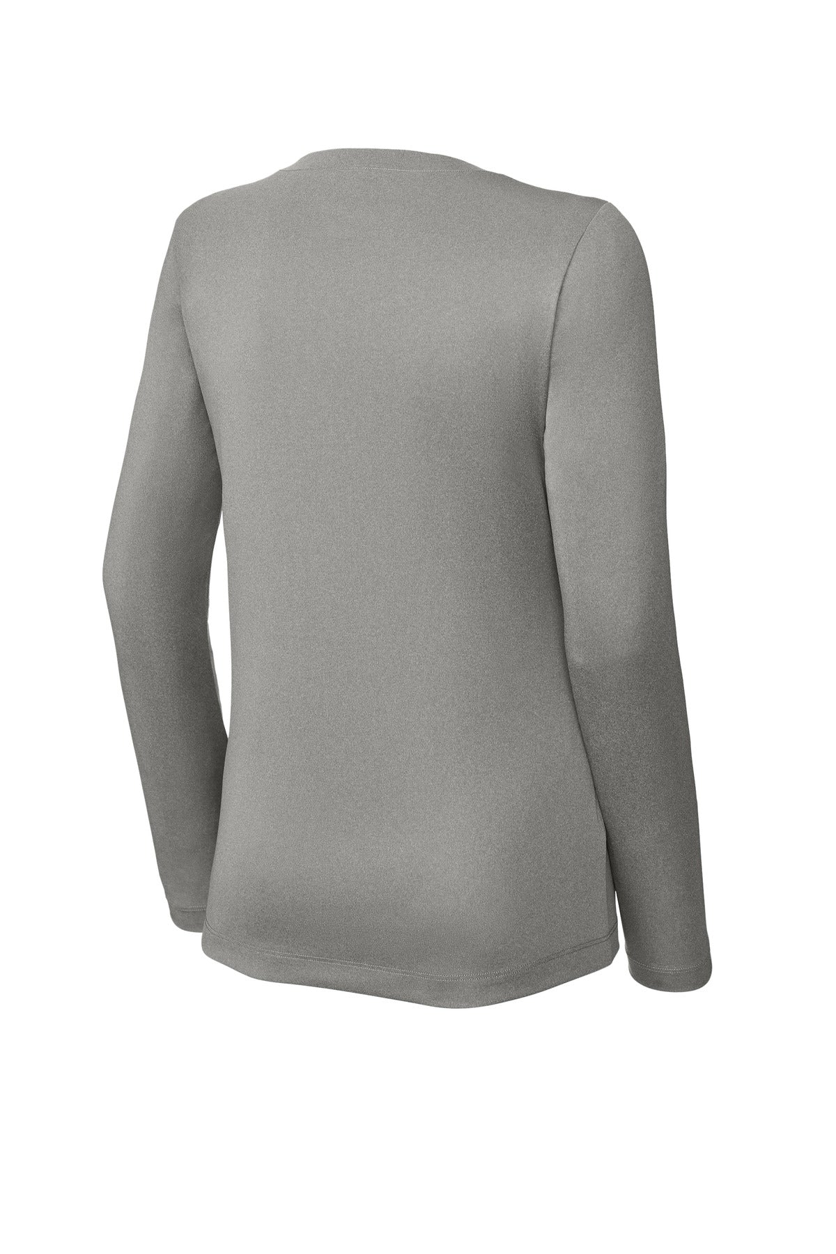 Rear View of GryConHthr Sport-Tek Women's Long Sleeve PosiCharge Competitor V-Neck Tee. LST353LS