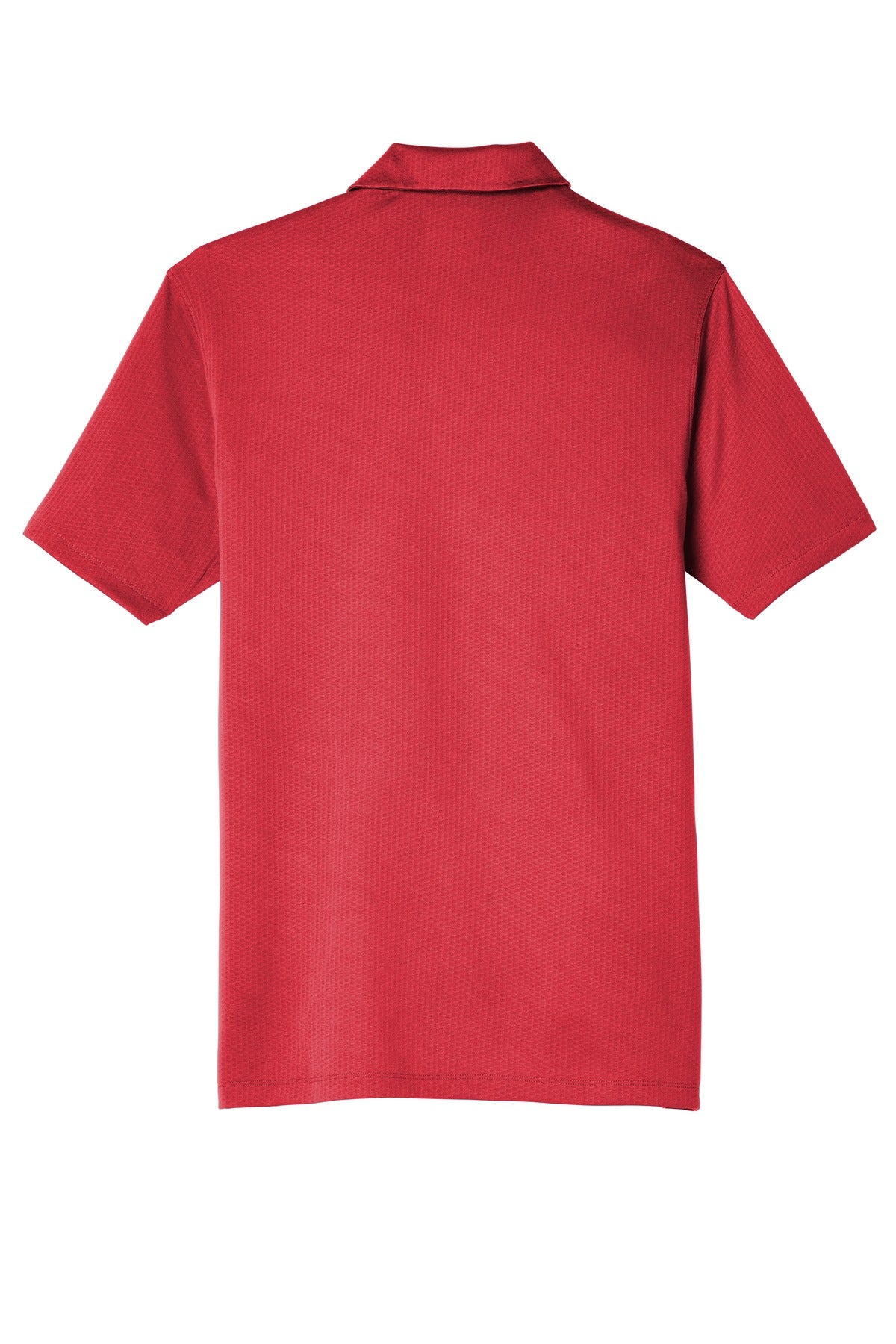 Rear View of Gym Red Nike Dri-FIT Hex Textured Polo. NKAH6266