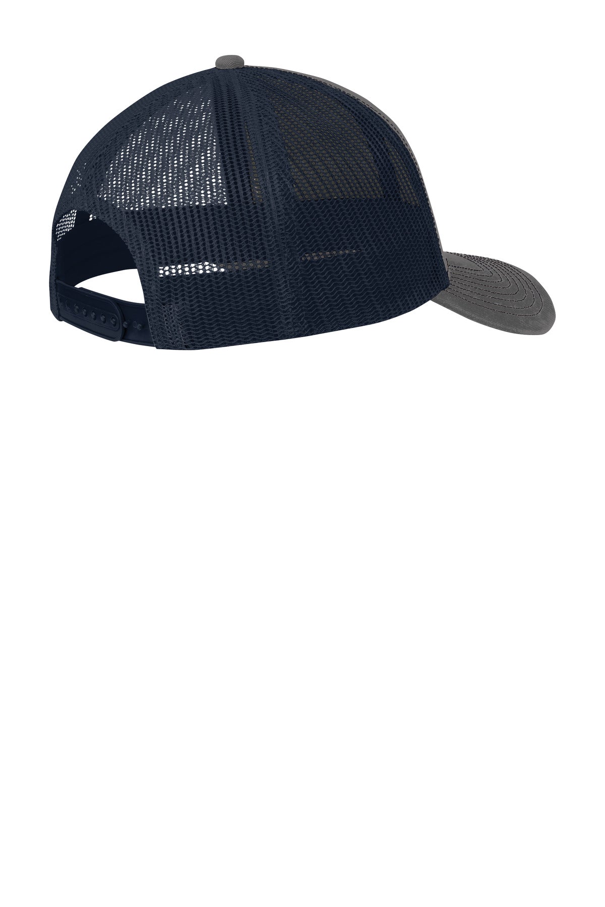Rear View of GyStl/TrNv Port Authority Snapback Trucker Cap. C112