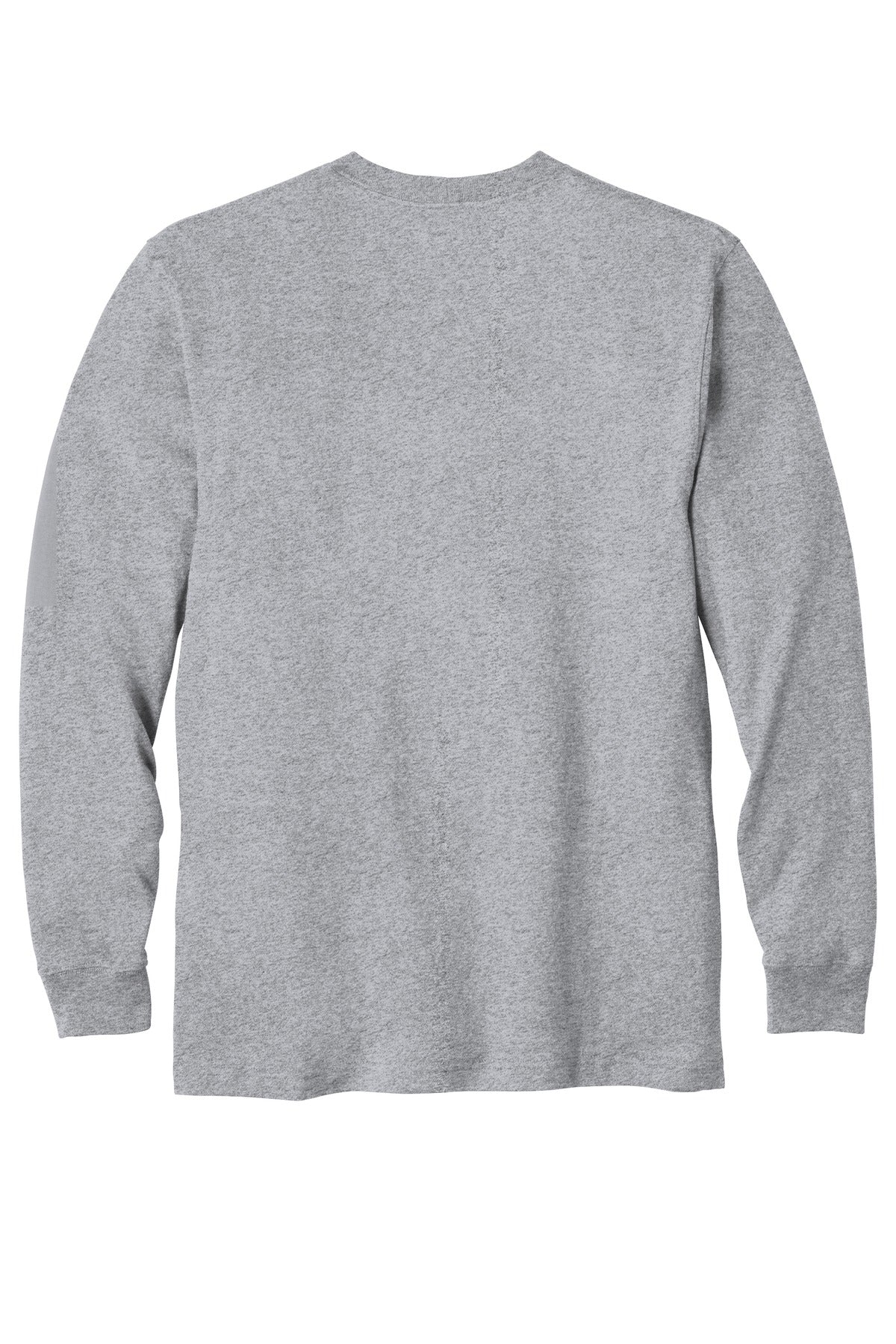 Rear View of Heather Grey Carhartt Workwear Pocket Long Sleeve T-Shirt. CTK126