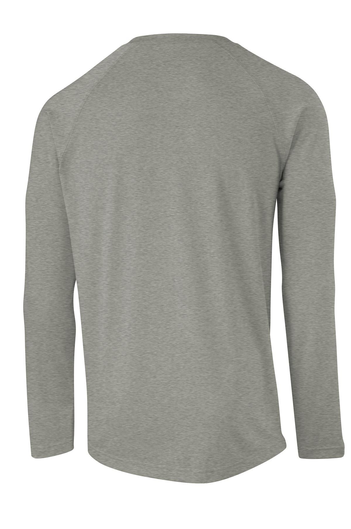 Rear View of Heather Grey Sport-Tek Long Sleeve Ultimate Performance Crew. ST700LS