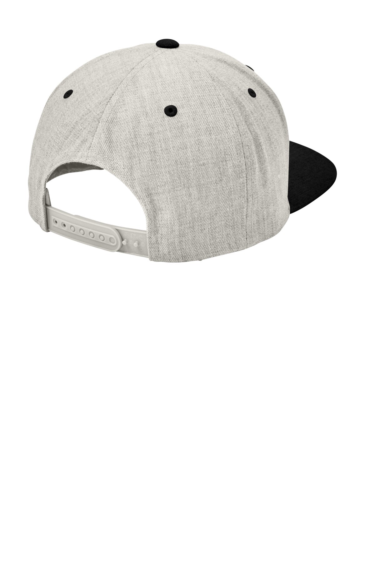 Rear View of Heather/Black Sport-Tek YP Classics Flat Bill Snapback Cap. STC19