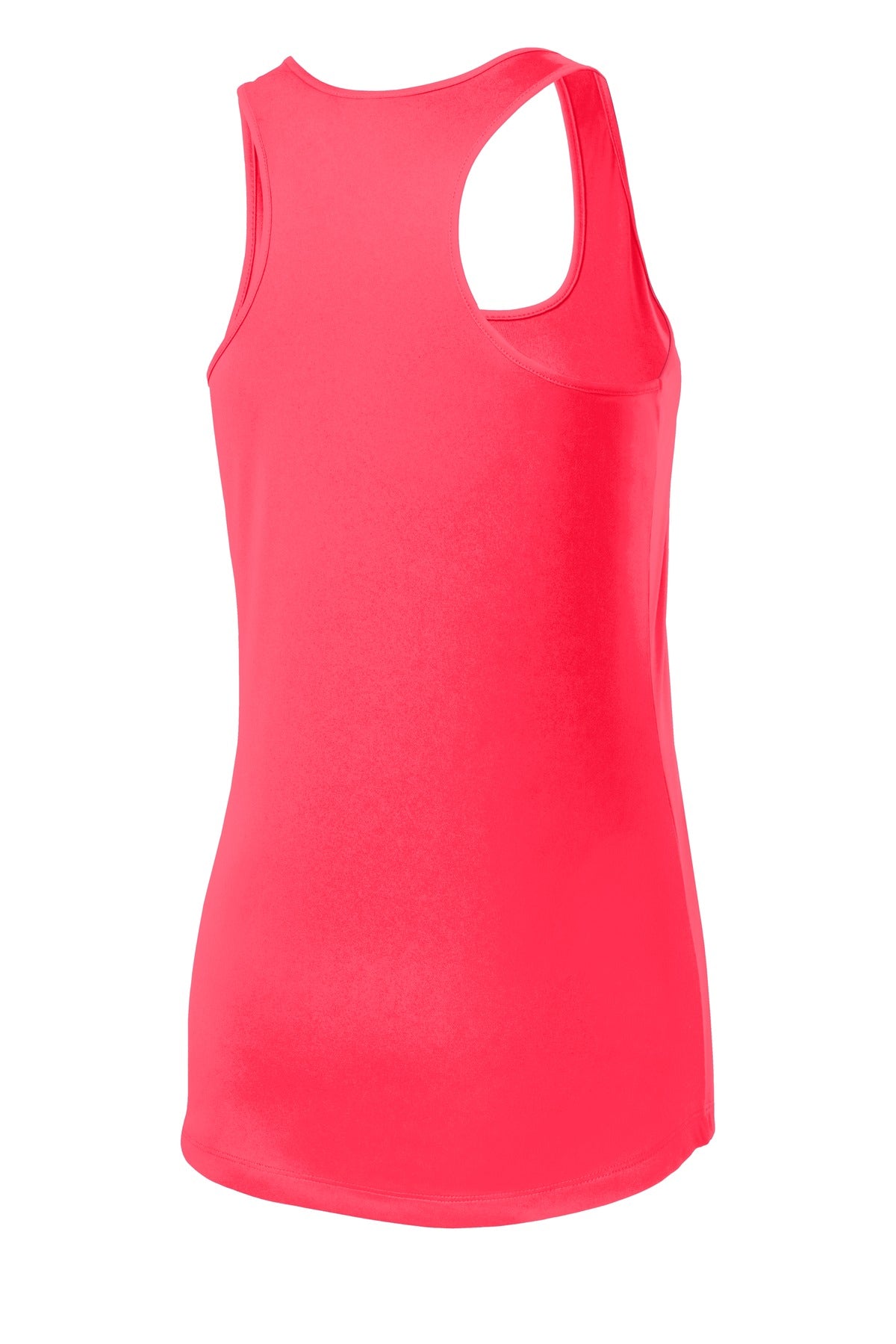 Rear View of Hot Coral Sport-Tek Women's PosiCharge Competitor Racerback Tank. LST356