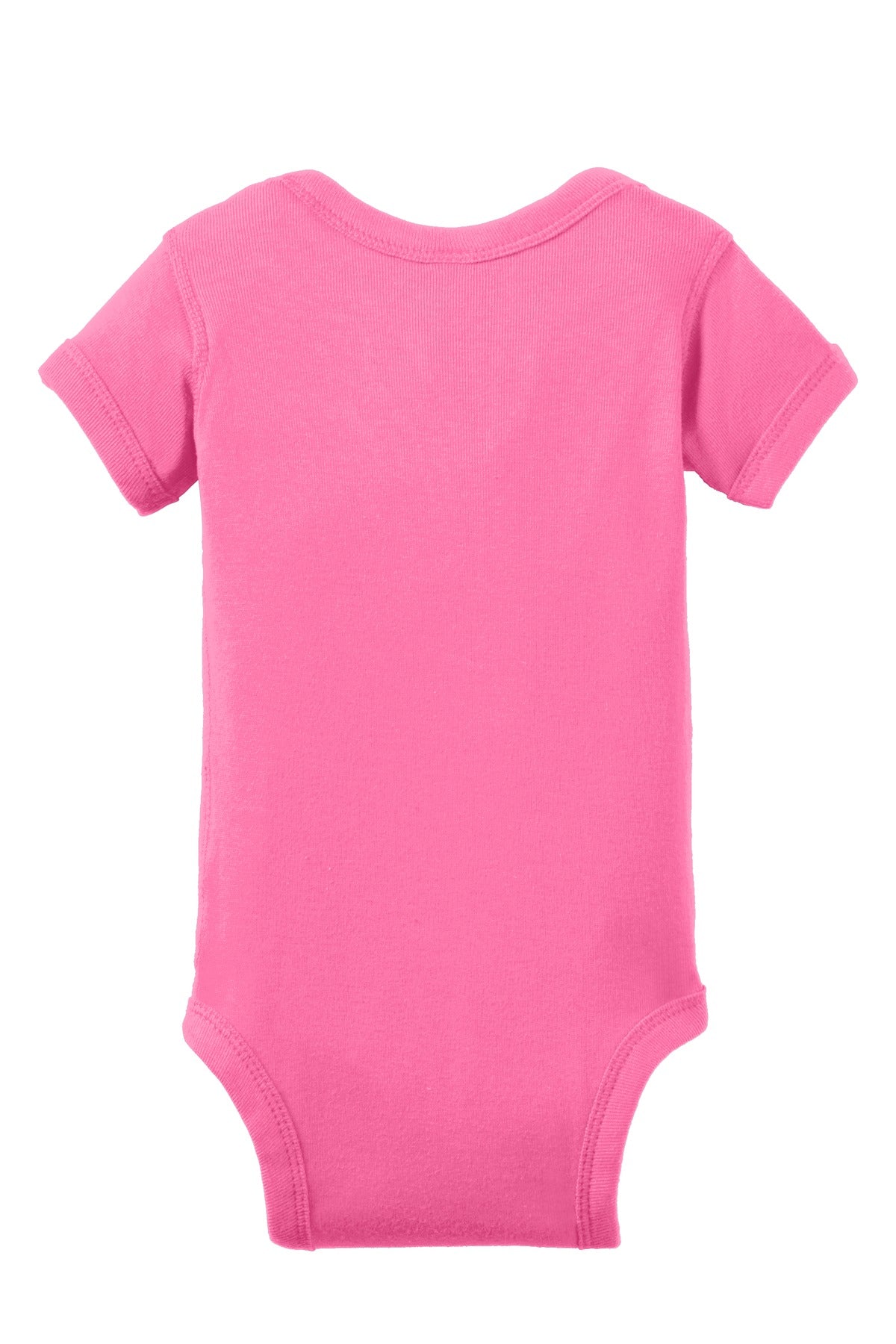 Rear View of Hot Pink Rabbit Skins Infant Short Sleeve Baby Rib Bodysuit. RS4400