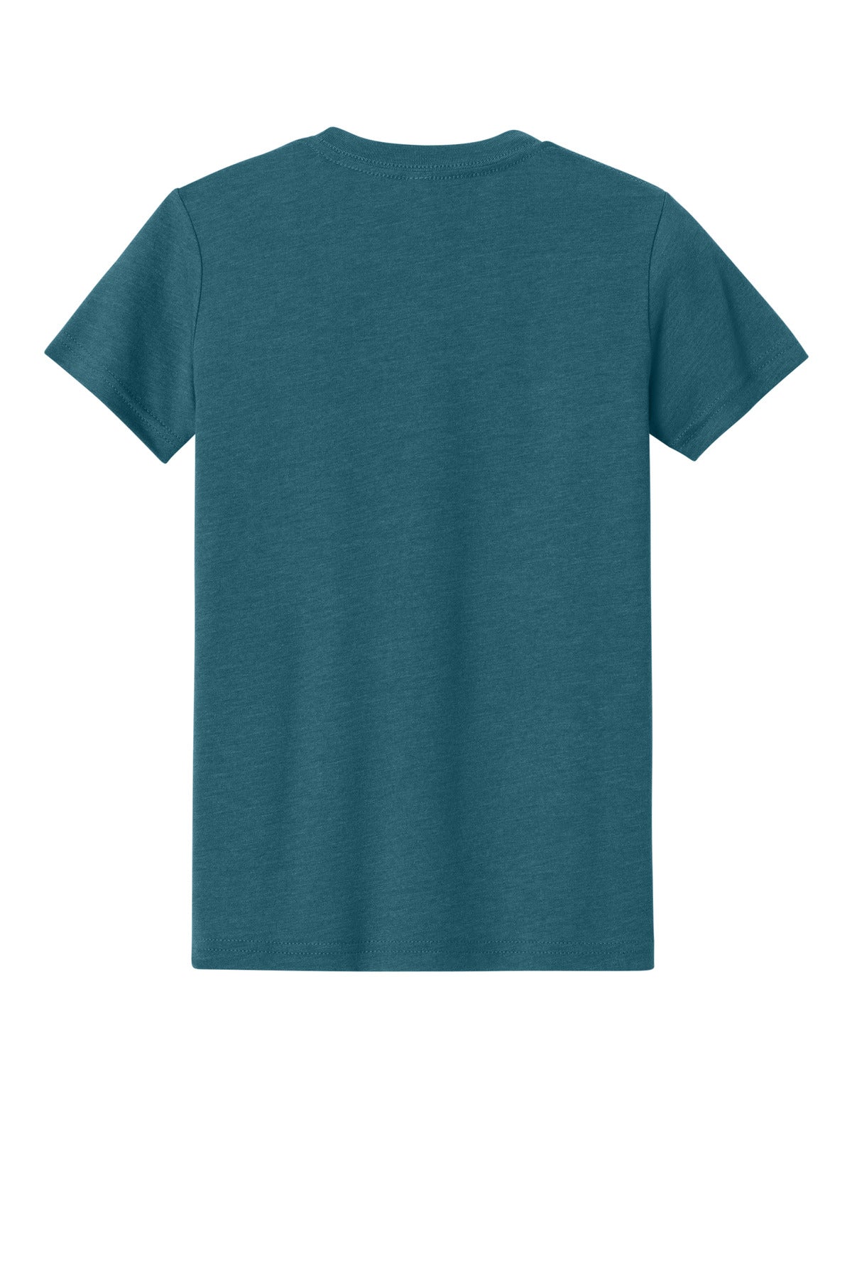 Rear View of HtDpTeal BELLA+CANVAS Youth Heather CVC Tee BC3001YCVC