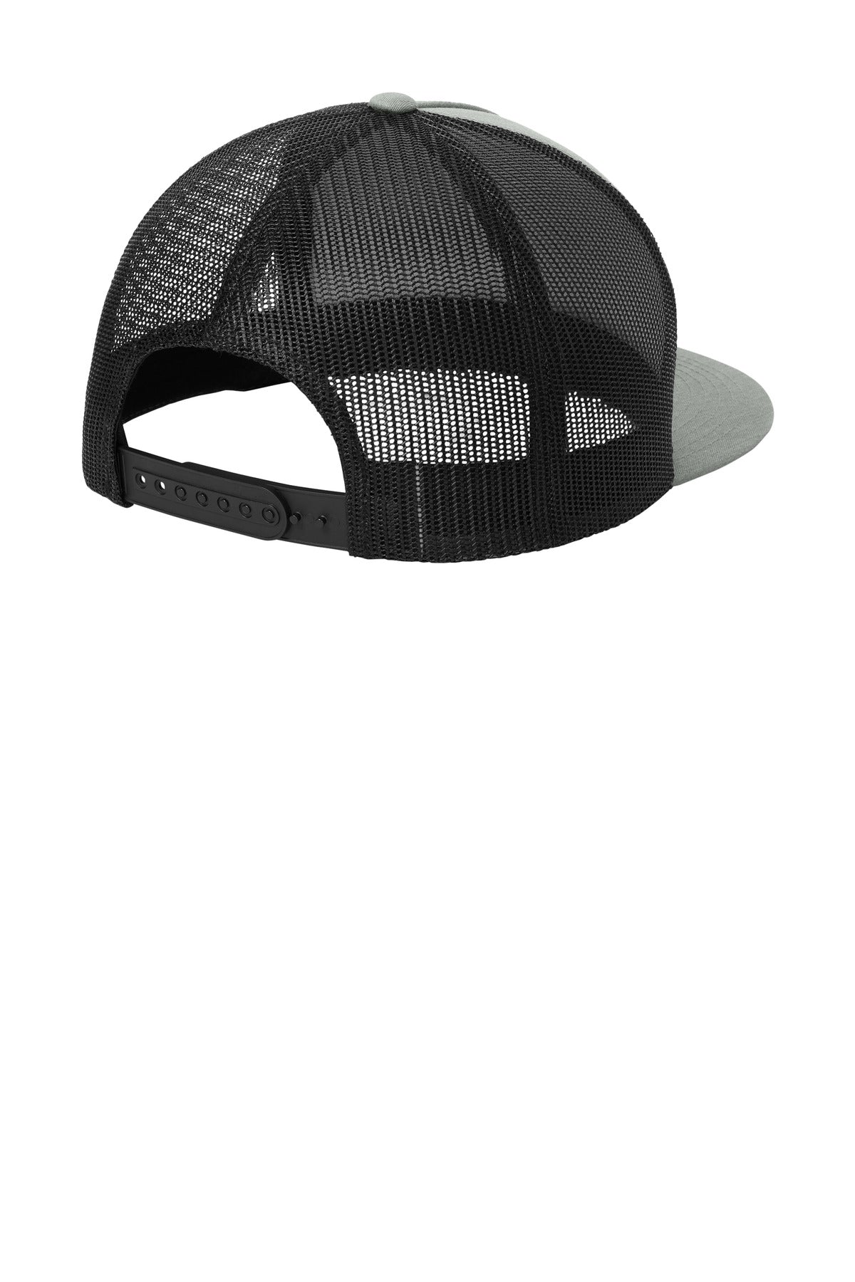 Rear View of HtGrey/Blk Sport-Tek YP Classics 5-Panel Classic Trucker Mesh Back Cap. STC38