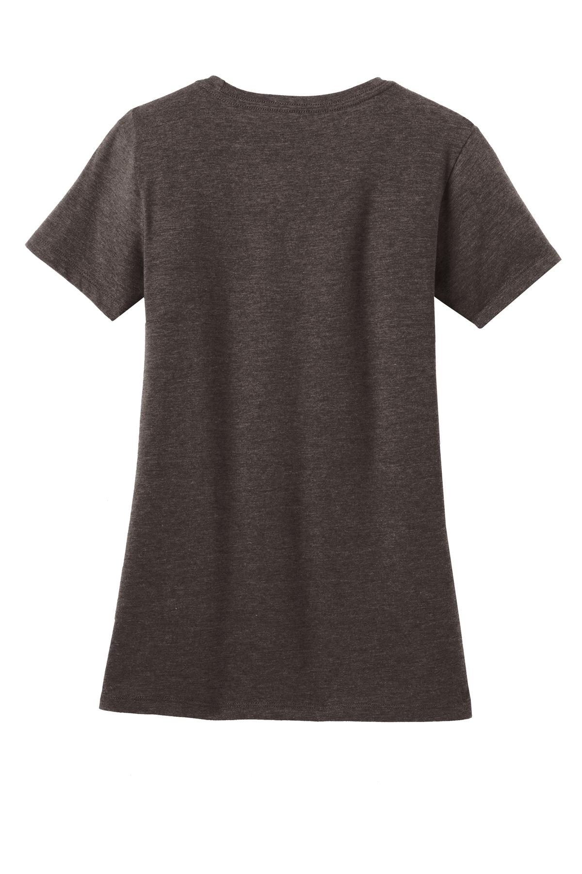 Rear View of Hthr Brown District Women's Perfect Blend CVC Tee. DM108L