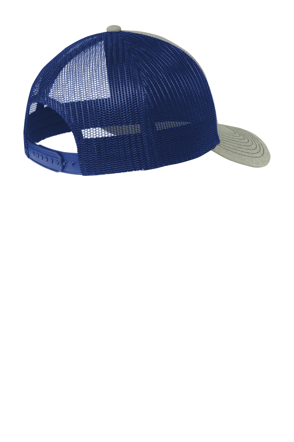 Rear View of Hthr Gry/Pa Bl Port Authority Snapback Trucker Cap. C112