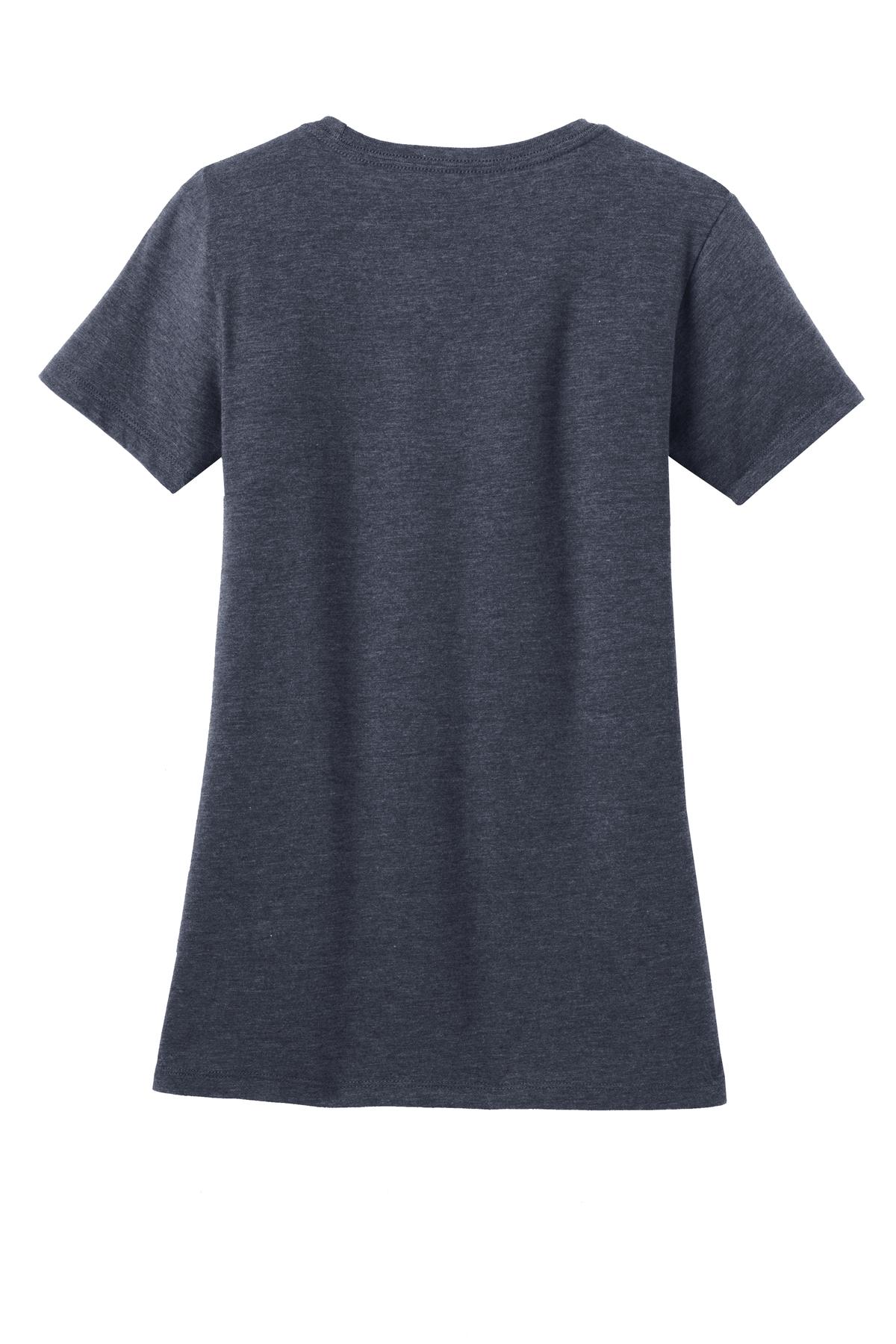 Rear View of Hthr Navy District Women's Perfect Blend CVC Tee. DM108L