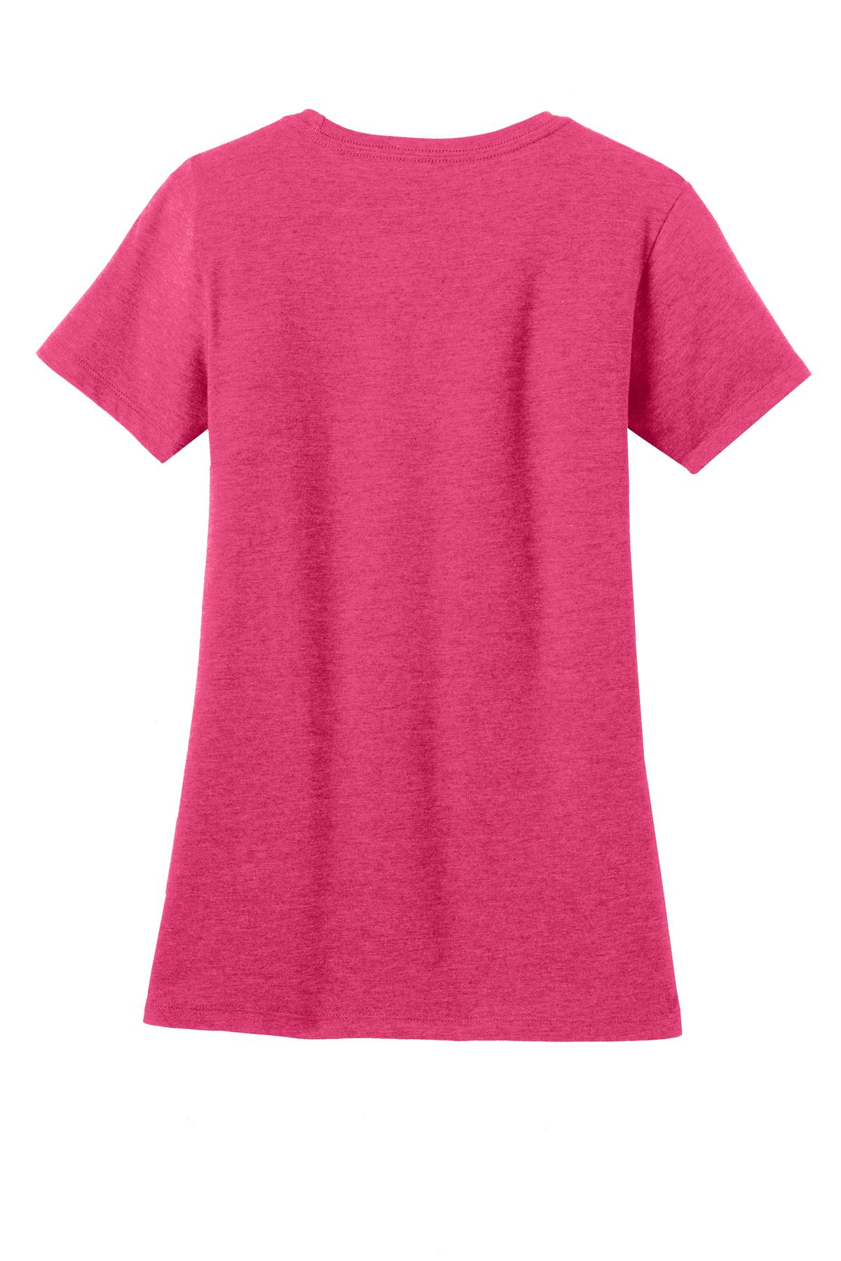 Rear View of Hthr Watermlon District Women's Perfect Blend CVC Tee. DM108L