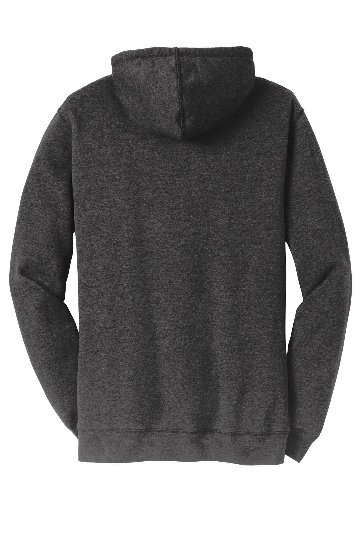 Rear View of Hthrd Black District Lightweight Fleece Hoodie. DM391