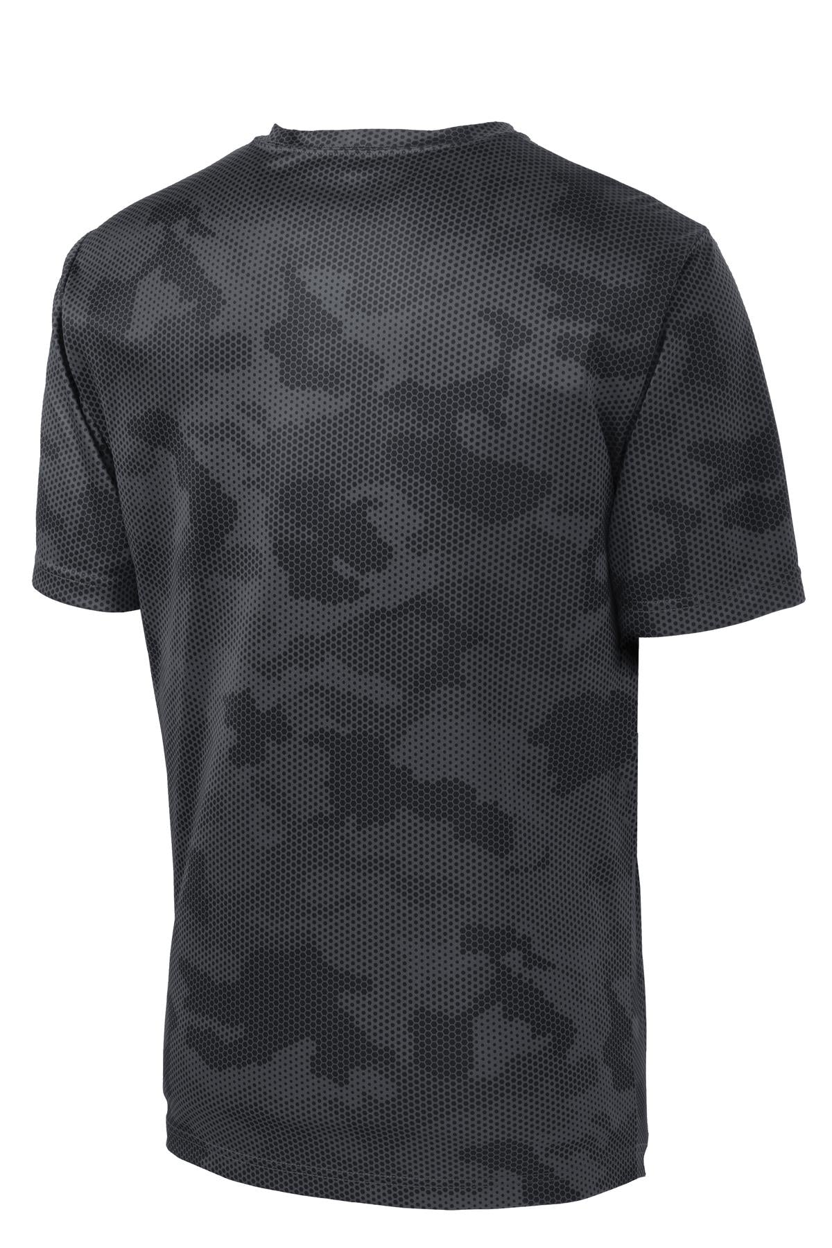 Rear View of Iron Grey Sport-Tek CamoHex Tee. ST370