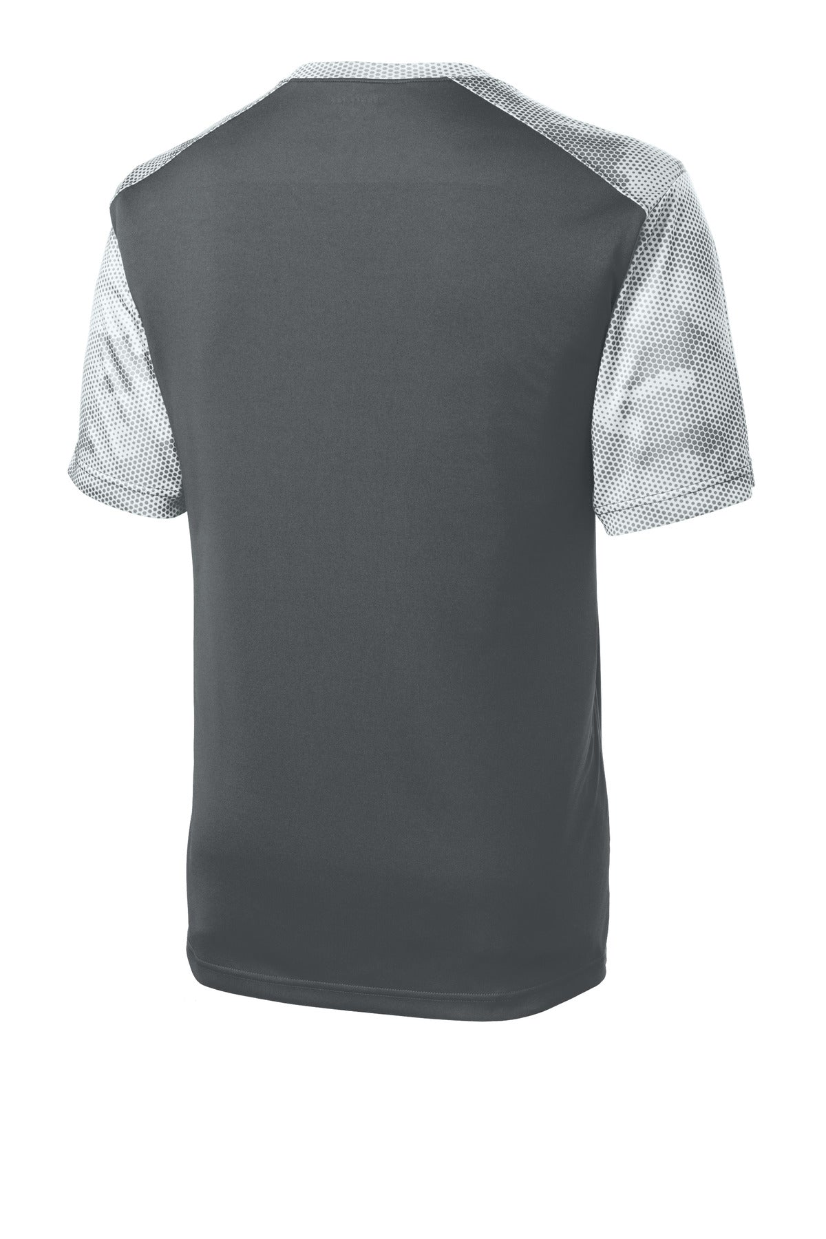 Rear View of Iron Gry/White Sport-Tek CamoHex Colorblock Tee. ST371