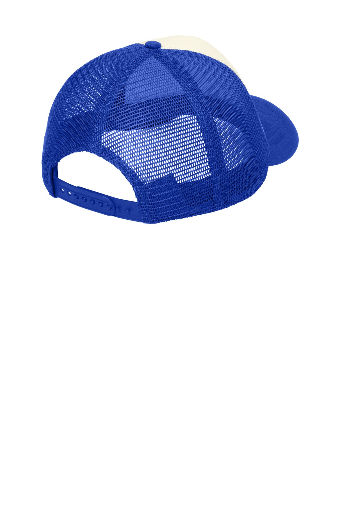 Rear View of Ivory/Royal Port Authority 5-Panel Twill Foam Trucker Cap. C936