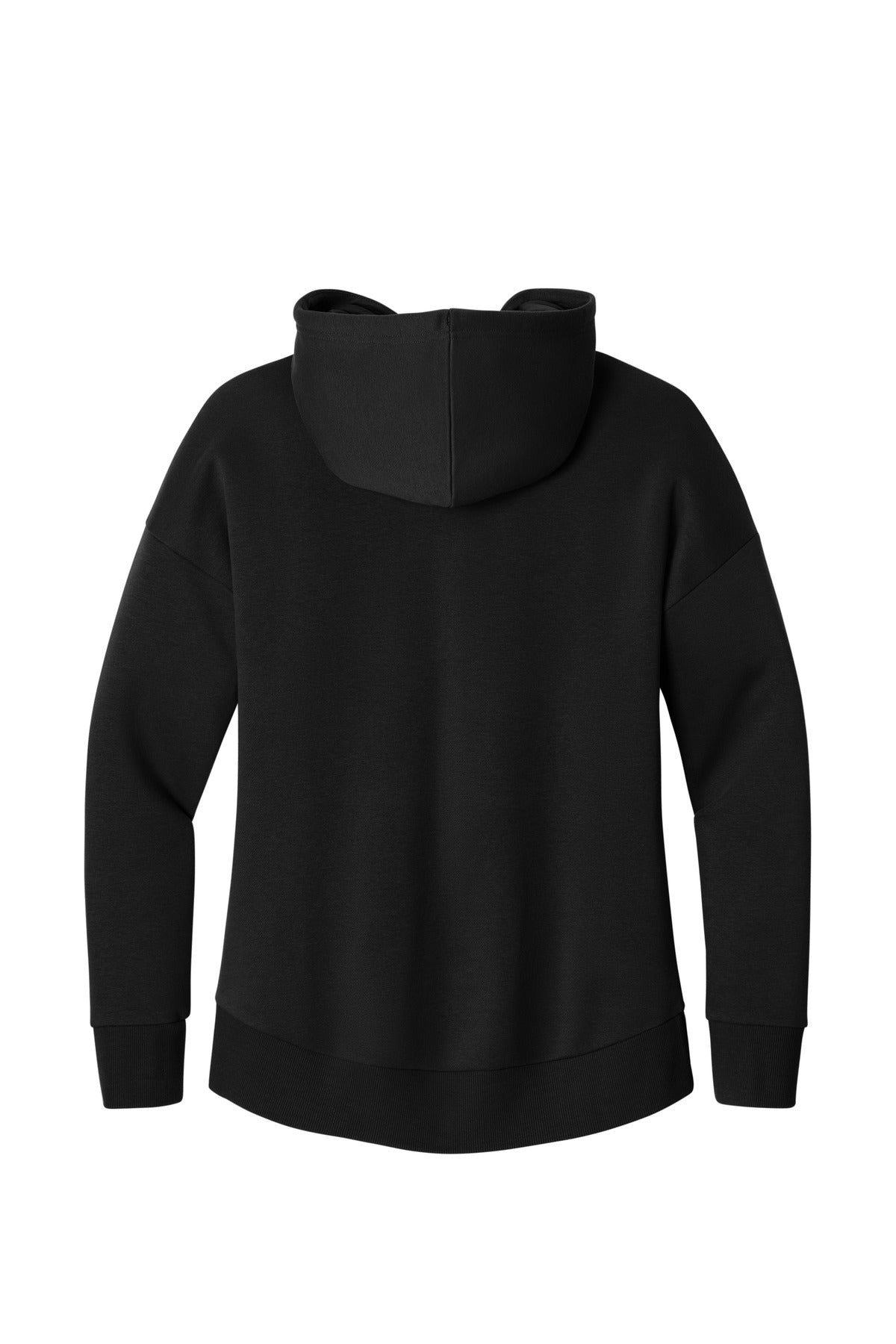 Rear View of Jet Black District Women's Perfect Weight Fleece Drop Shoulder Full-Zip Hoodie DT1104