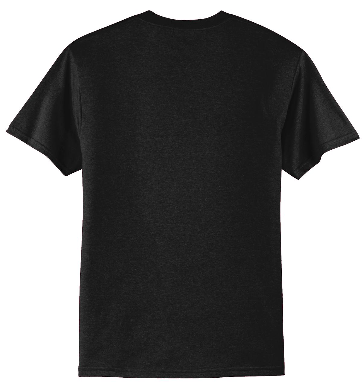 Rear View of Jet Black Port & Company Tall Core Blend Tee. PC55T