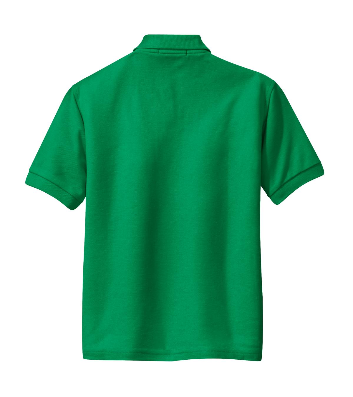 Rear View of Kelly Green Port Authority Youth Silk Touch Polo. Y500