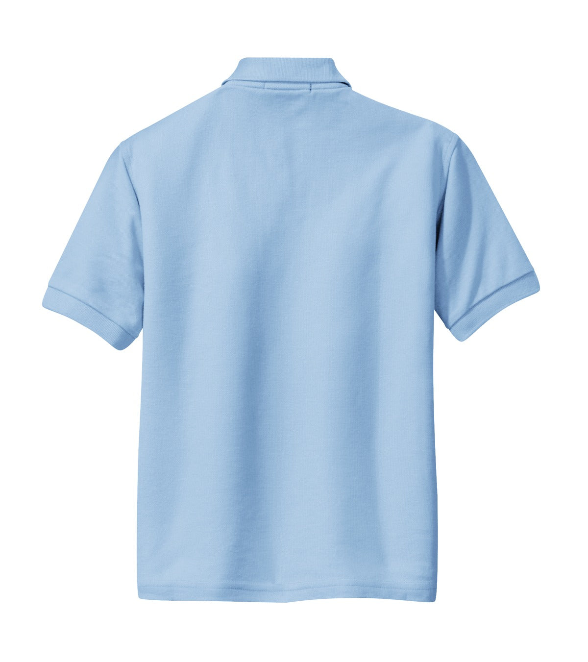 Rear View of Light Blue Port Authority Youth Silk Touch Polo. Y500