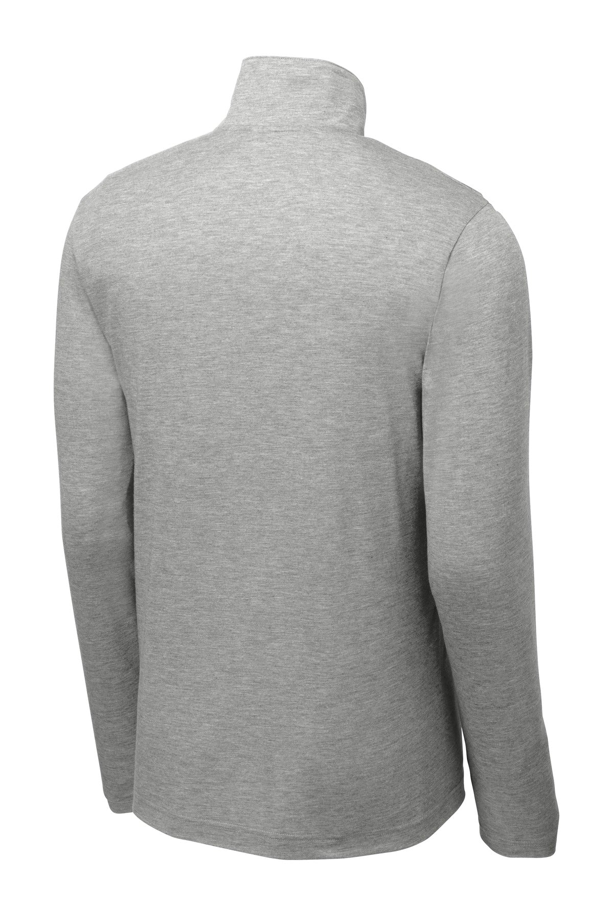 Rear View of Light Grey Hth Sport-Tek PosiCharge Tri-Blend Wicking 1/4-Zip Pullover. ST407