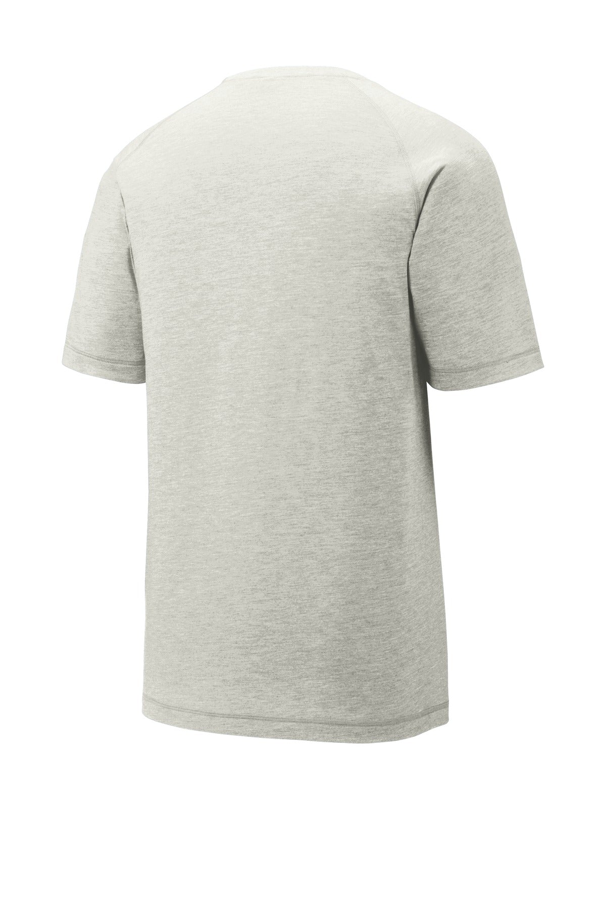 Rear View of Light Grey Hth Sport-Tek PosiCharge Tri-Blend Wicking Raglan Tee. ST400