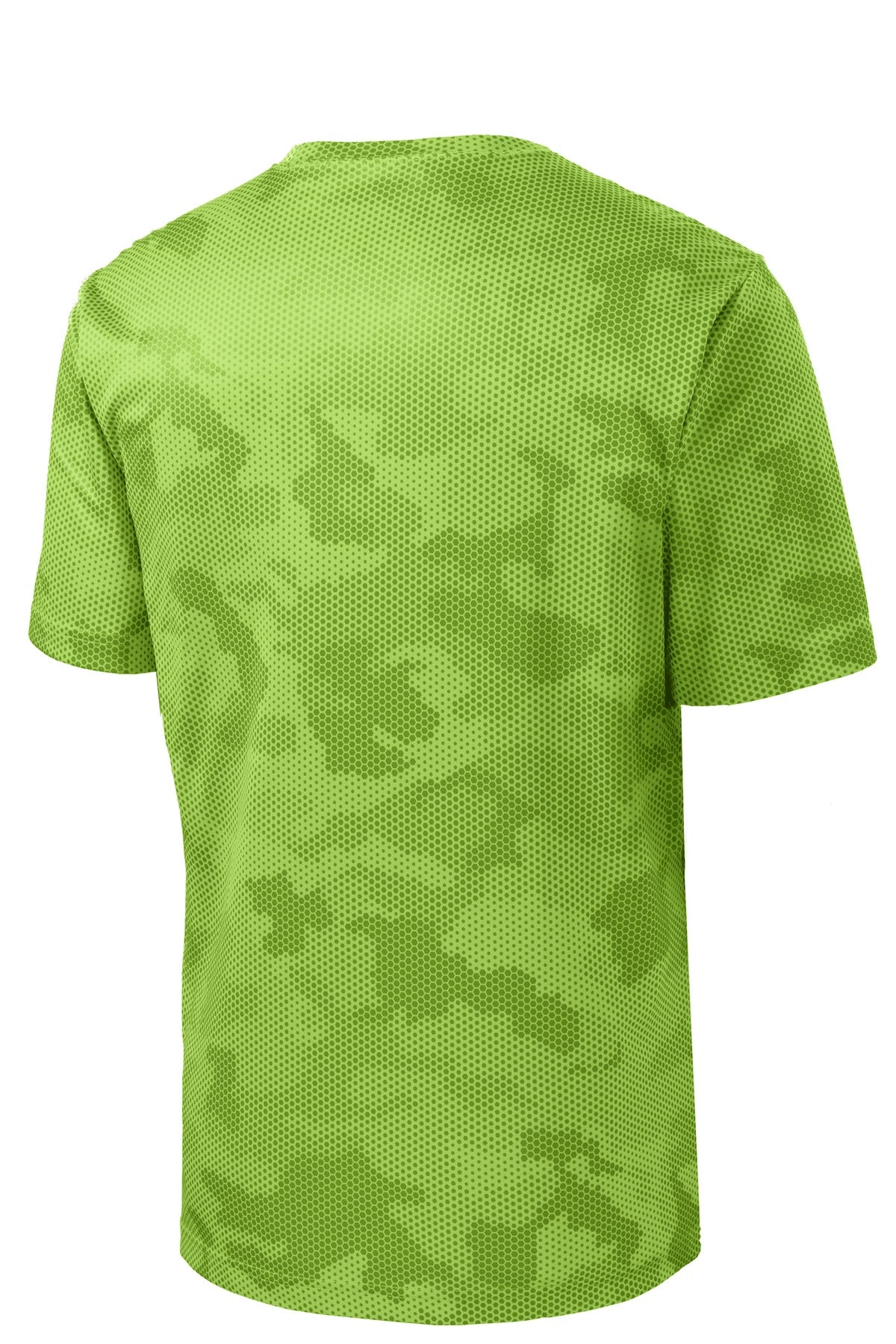 Rear View of Lime Shock Sport-Tek Youth CamoHex Tee. YST370