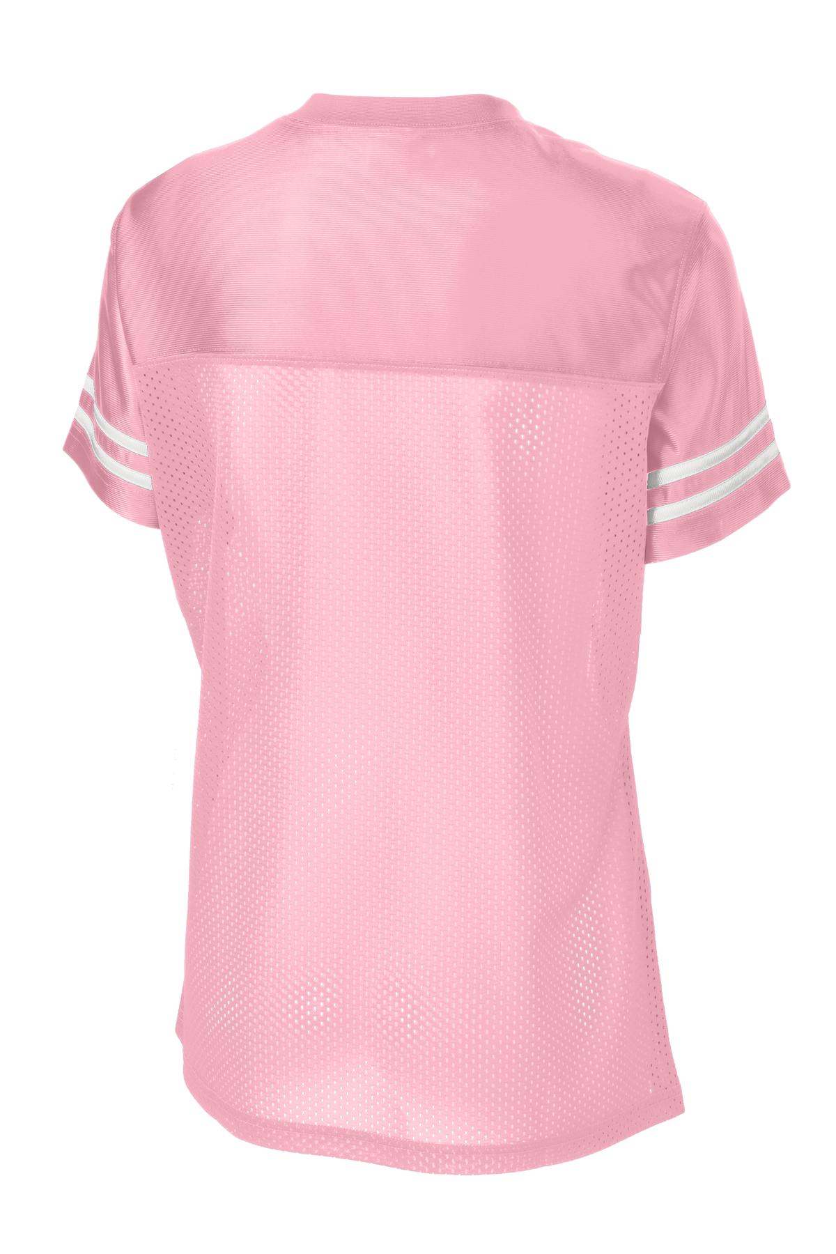 Rear View of Lt Pink/White Sport-Tek Women's PosiCharge Replica Jersey. LST307