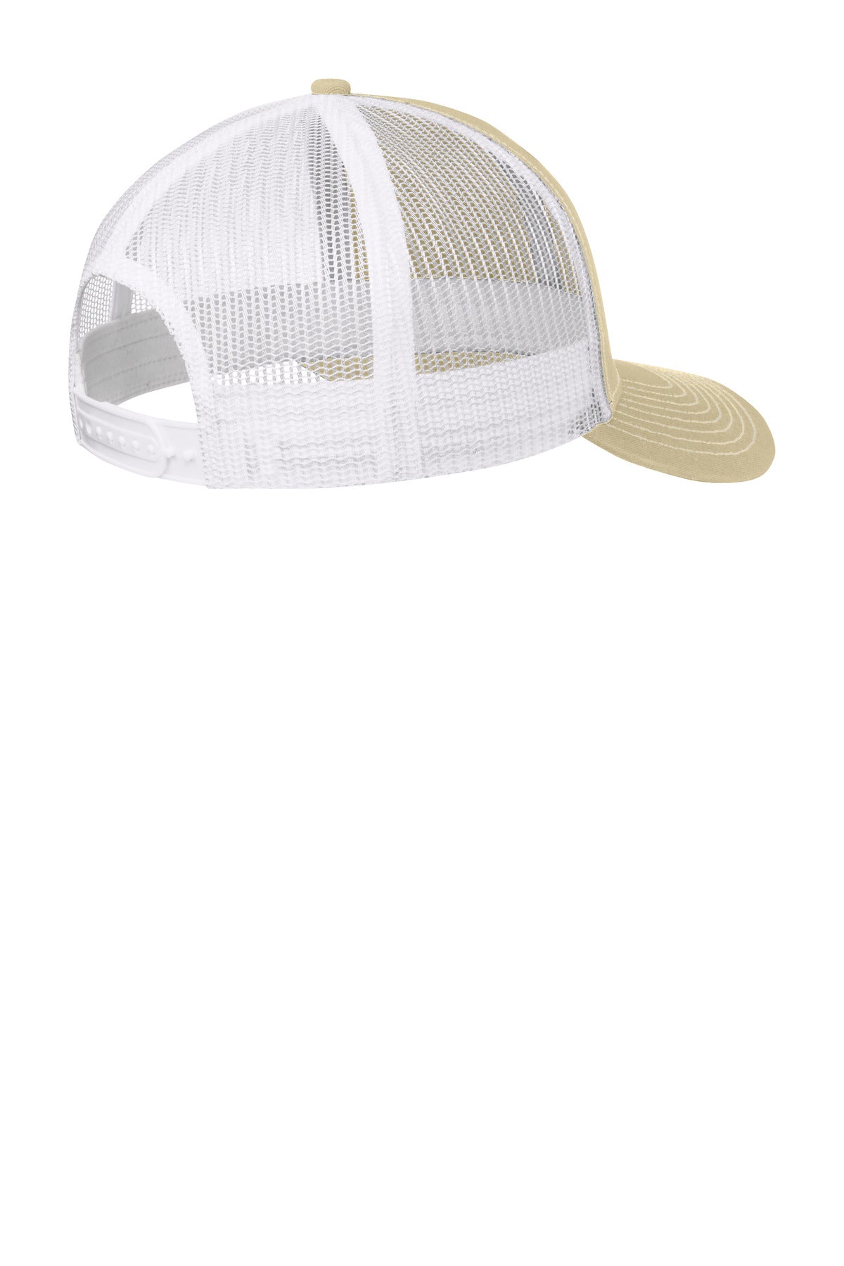 Rear View of LtKhaki/Wh Port Authority Snapback Trucker Cap. C112