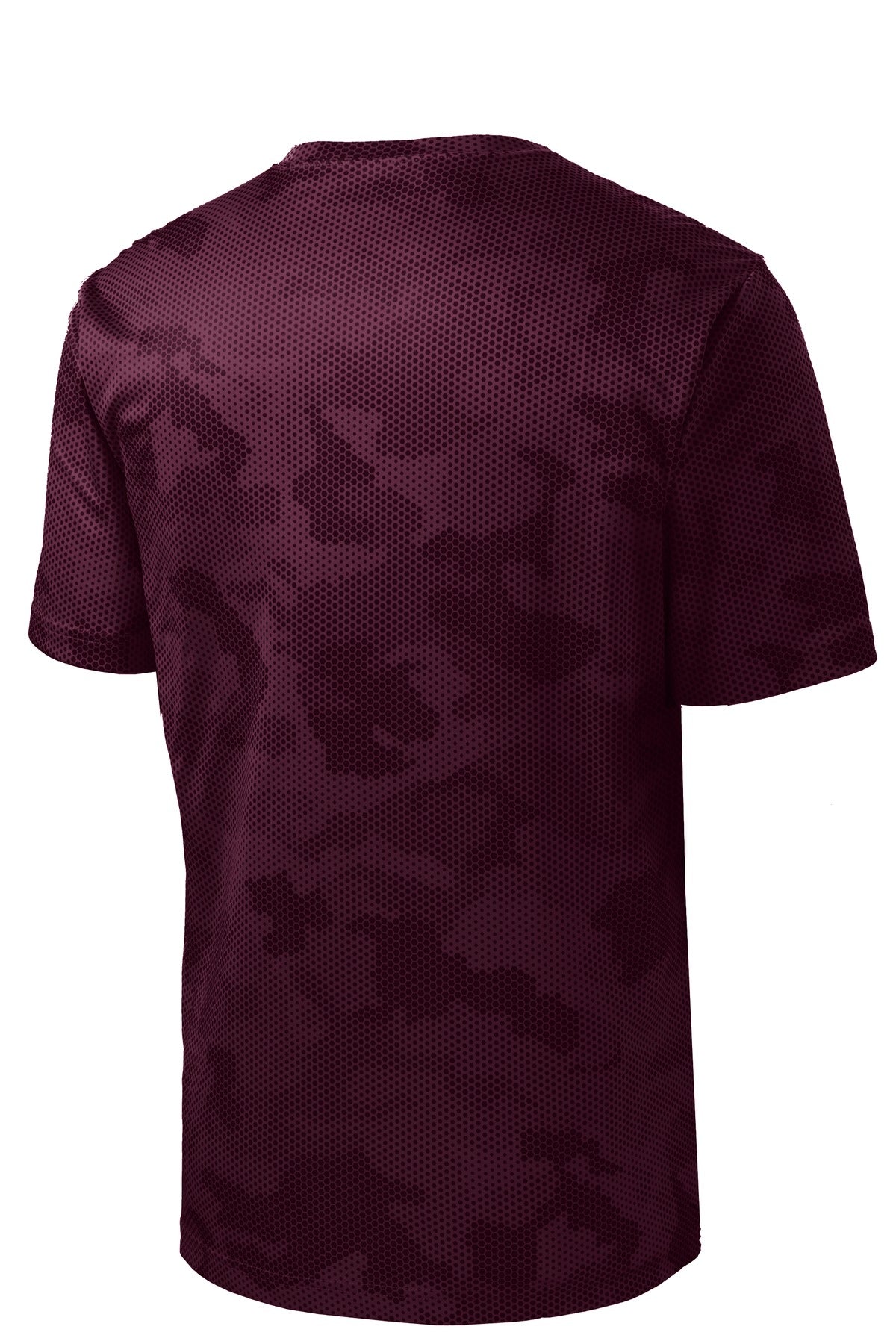 Rear View of Maroon Sport-Tek Youth CamoHex Tee. YST370