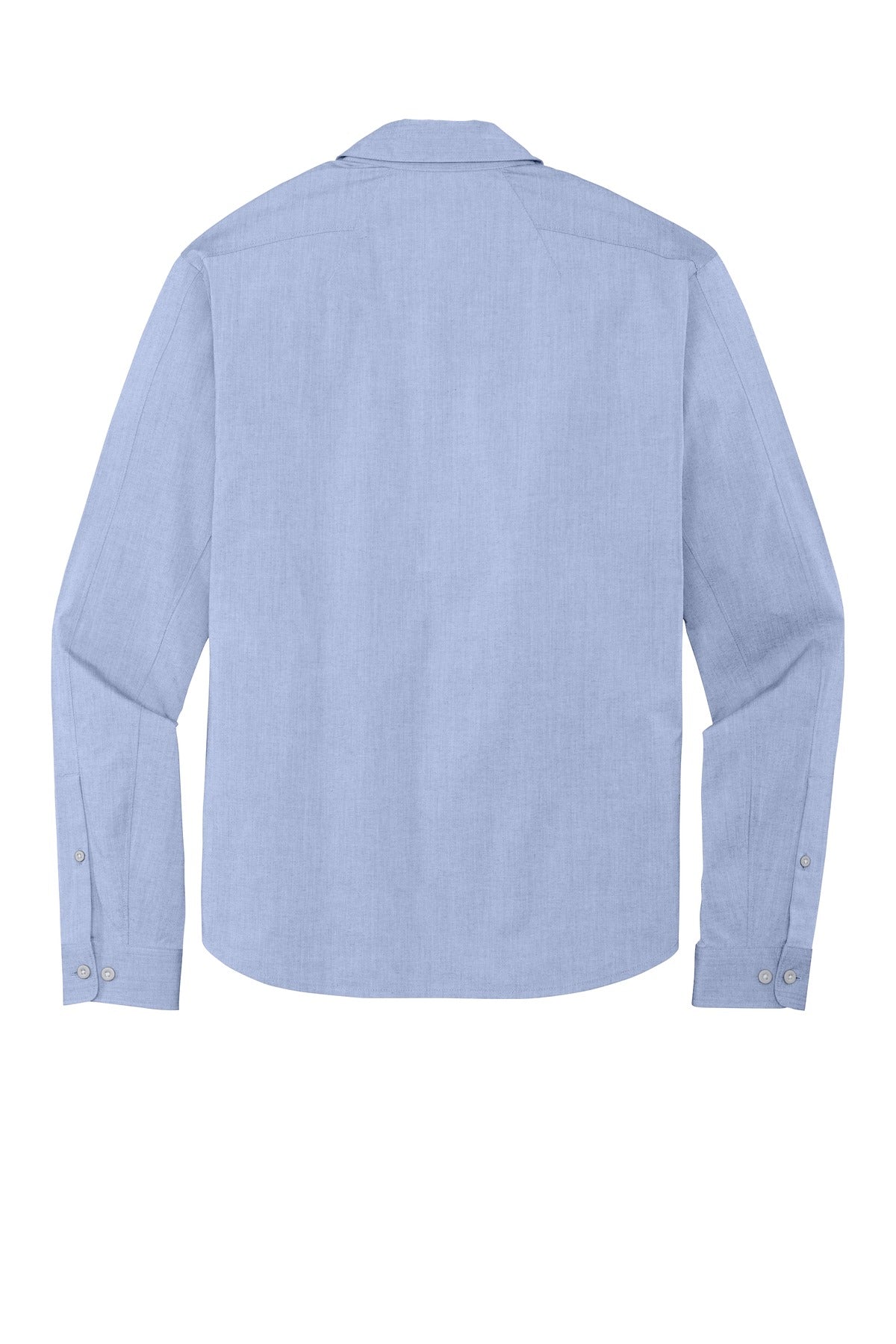 Rear View of Metal Blue Hth OGIO Commuter Woven Shirt. OG1002