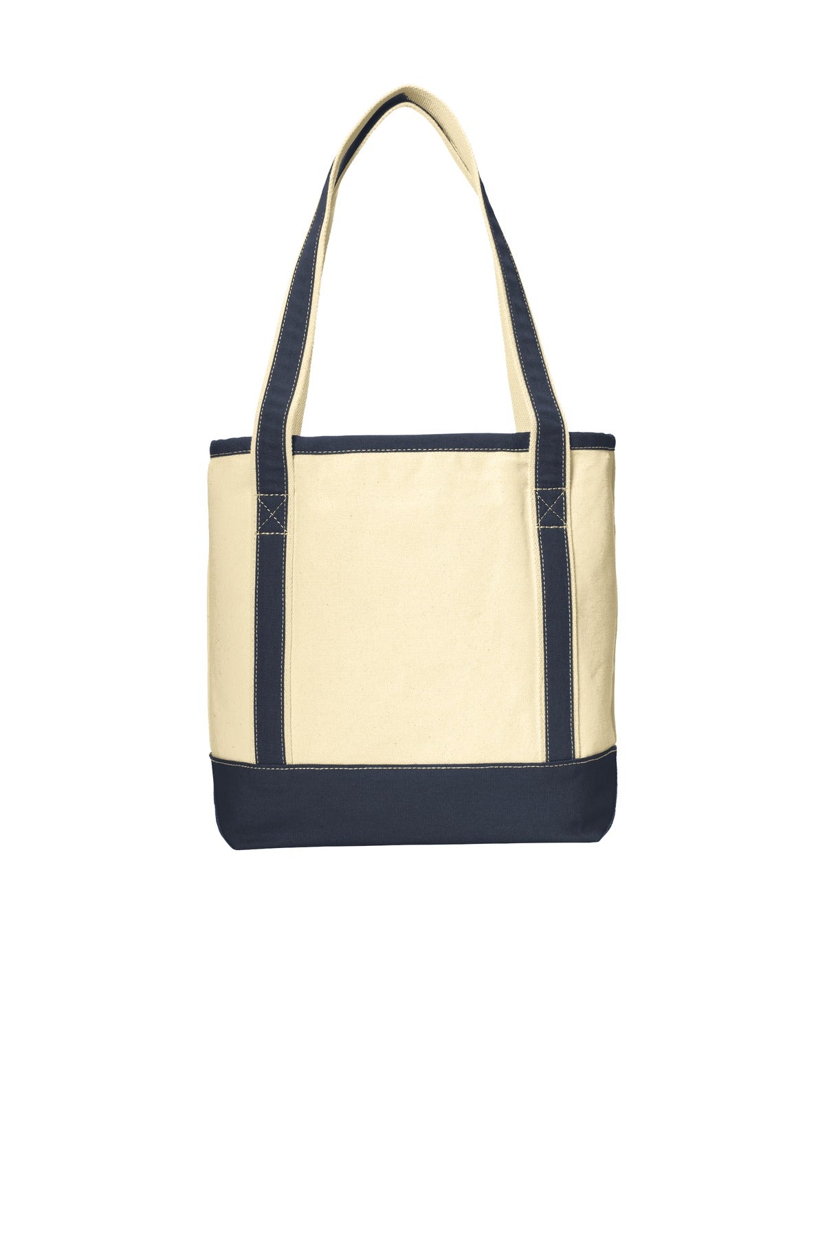 Rear View of Nat/Navy Port Authority Medium Cotton Canvas Tote. BG412