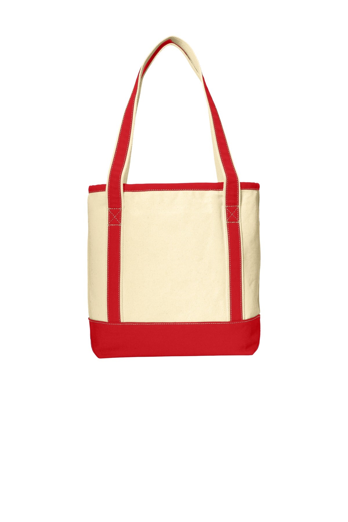 Rear View of Nat/Red Port Authority Medium Cotton Canvas Tote. BG412